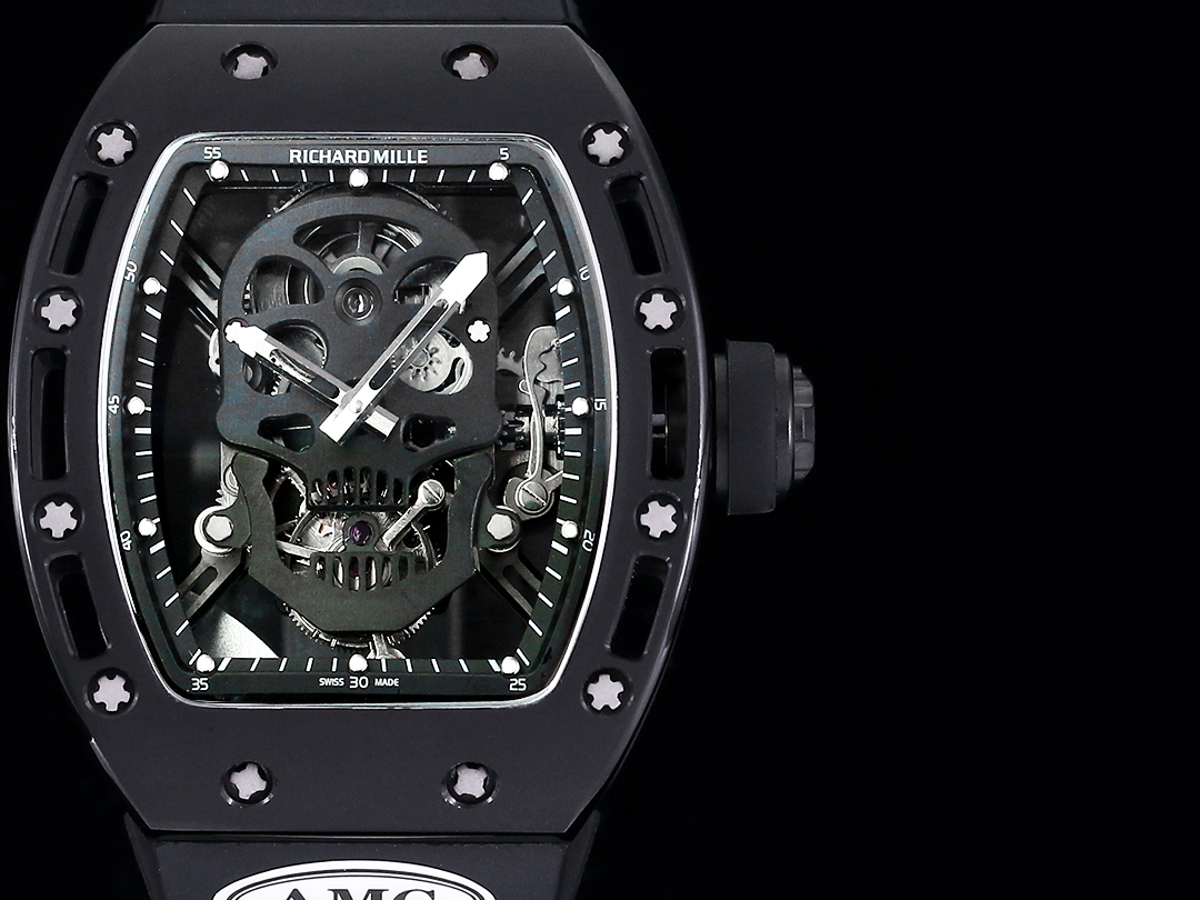 Swiss Richard Mille RM 052 Replica Watch – Skeleton Tourbillon, Skull Face, Black Rubber Strap, AAAAA Quality - Elite Watch Atelier