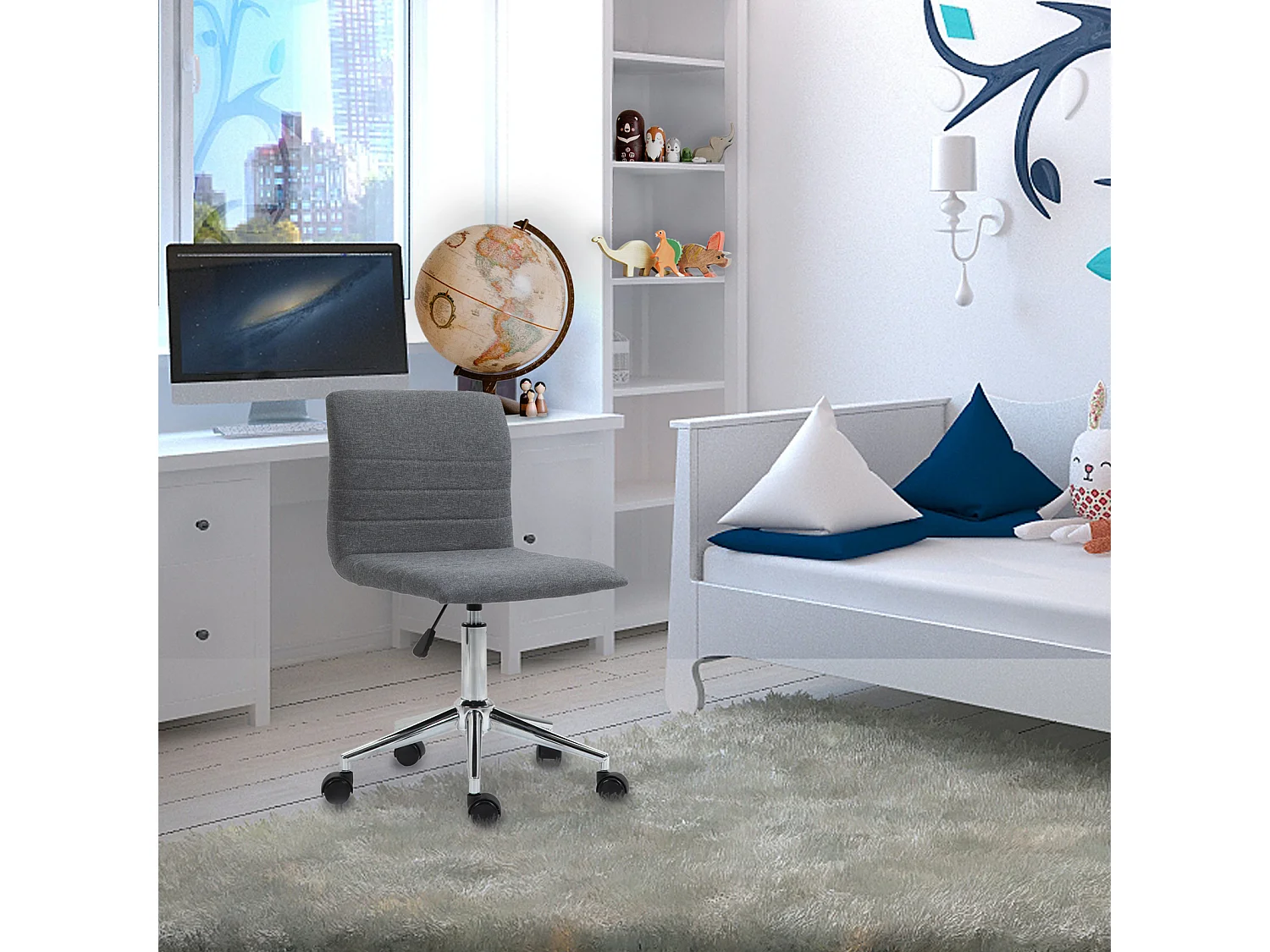 SVITA LINUS chaise de bureau chaise pivotante pour enfant chaise de bureau chambre d'enfant revêtement en tissu gris