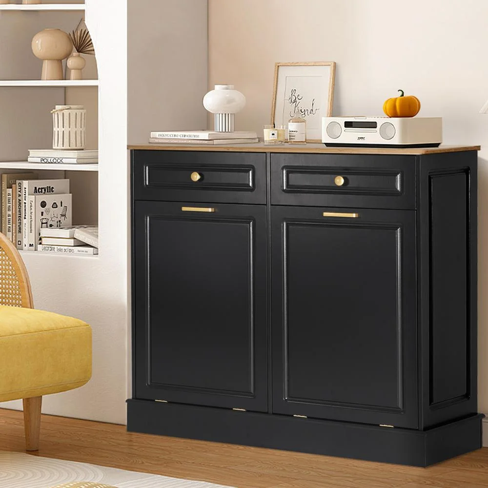 Eclife 20 Gallons Double Tilt Out Trash Cabinet Wood Tabletop, Upgrade Gray, WB010GY - Image 16
