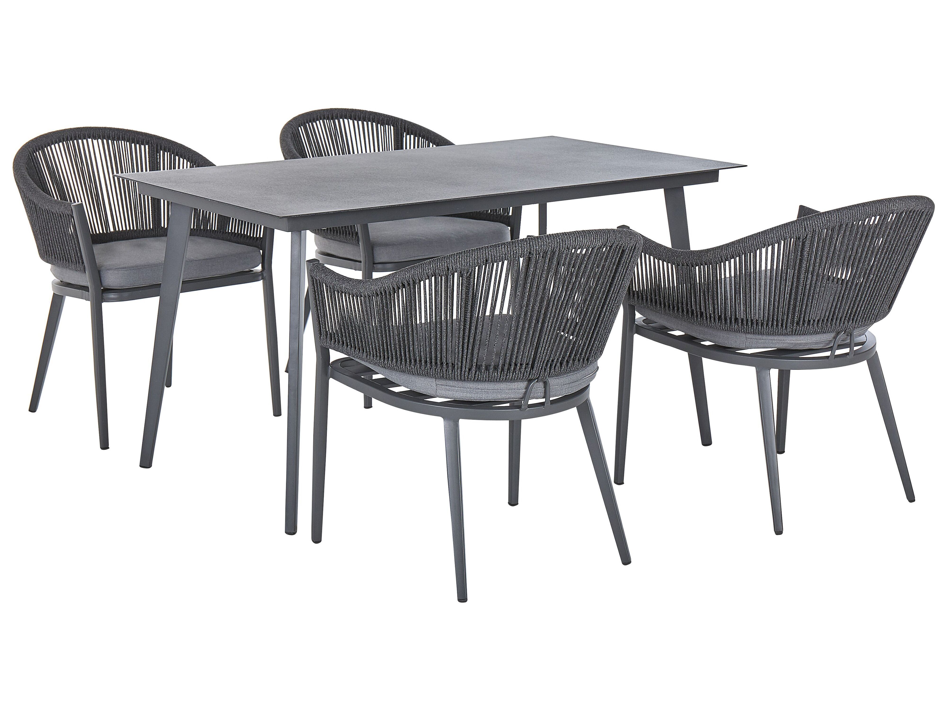 Garden Dining Set 4 Seater MILETO with Cushions Metal Grey