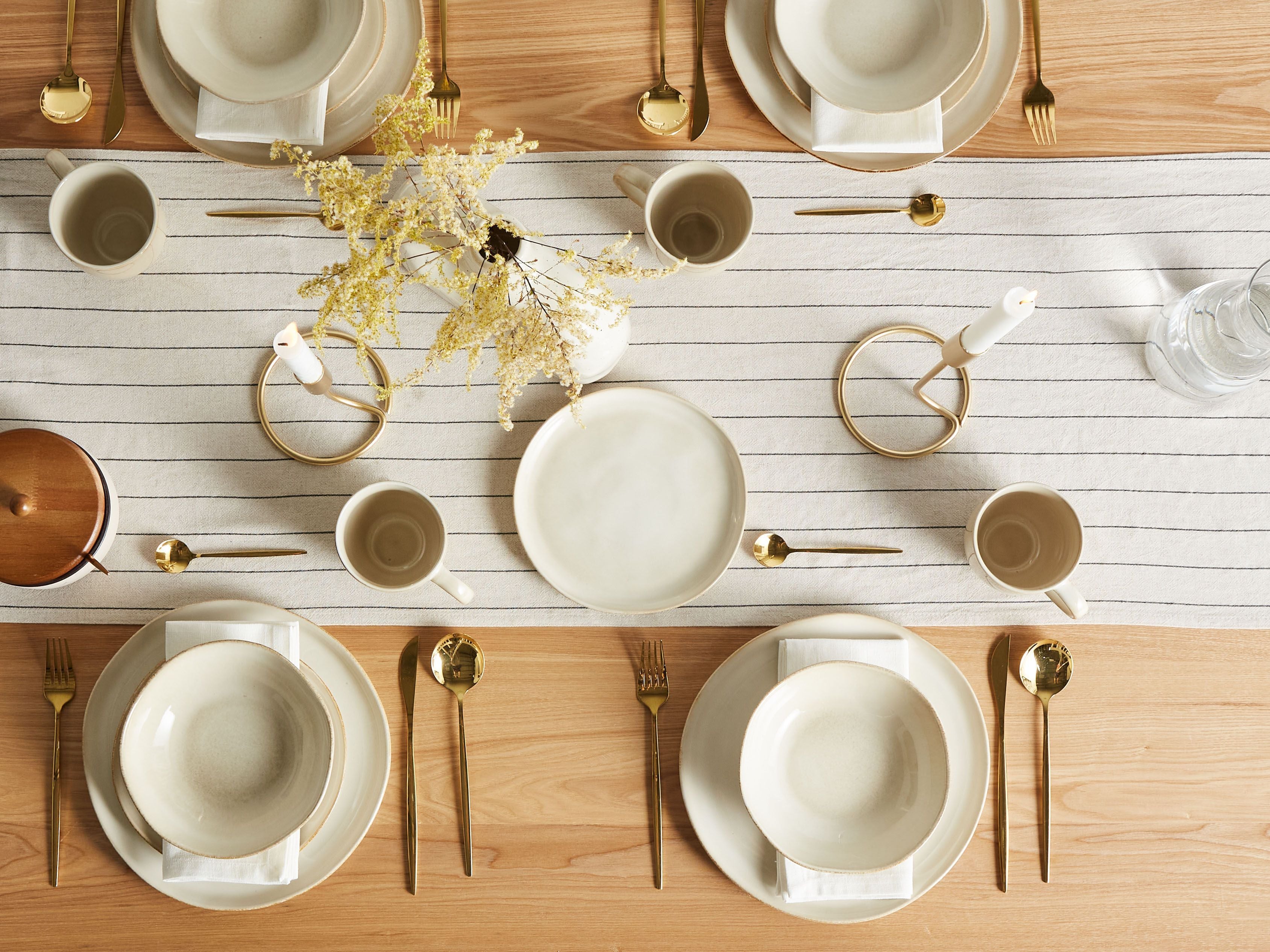 Set of 24 Dinnerware HOPS Stoneware Light Beige
