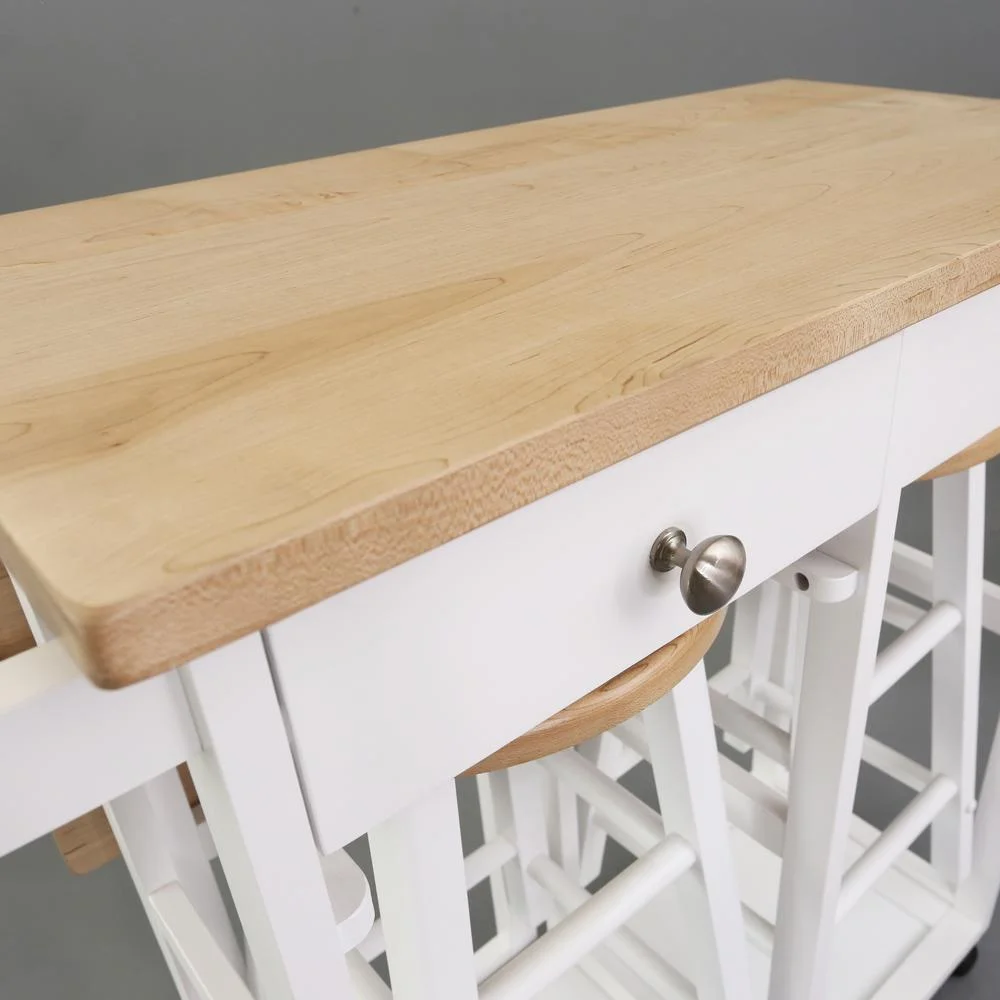 American Trails Breakfast Cart with Drop-Leaf Table, American Maple Top, Square - White - Image 5