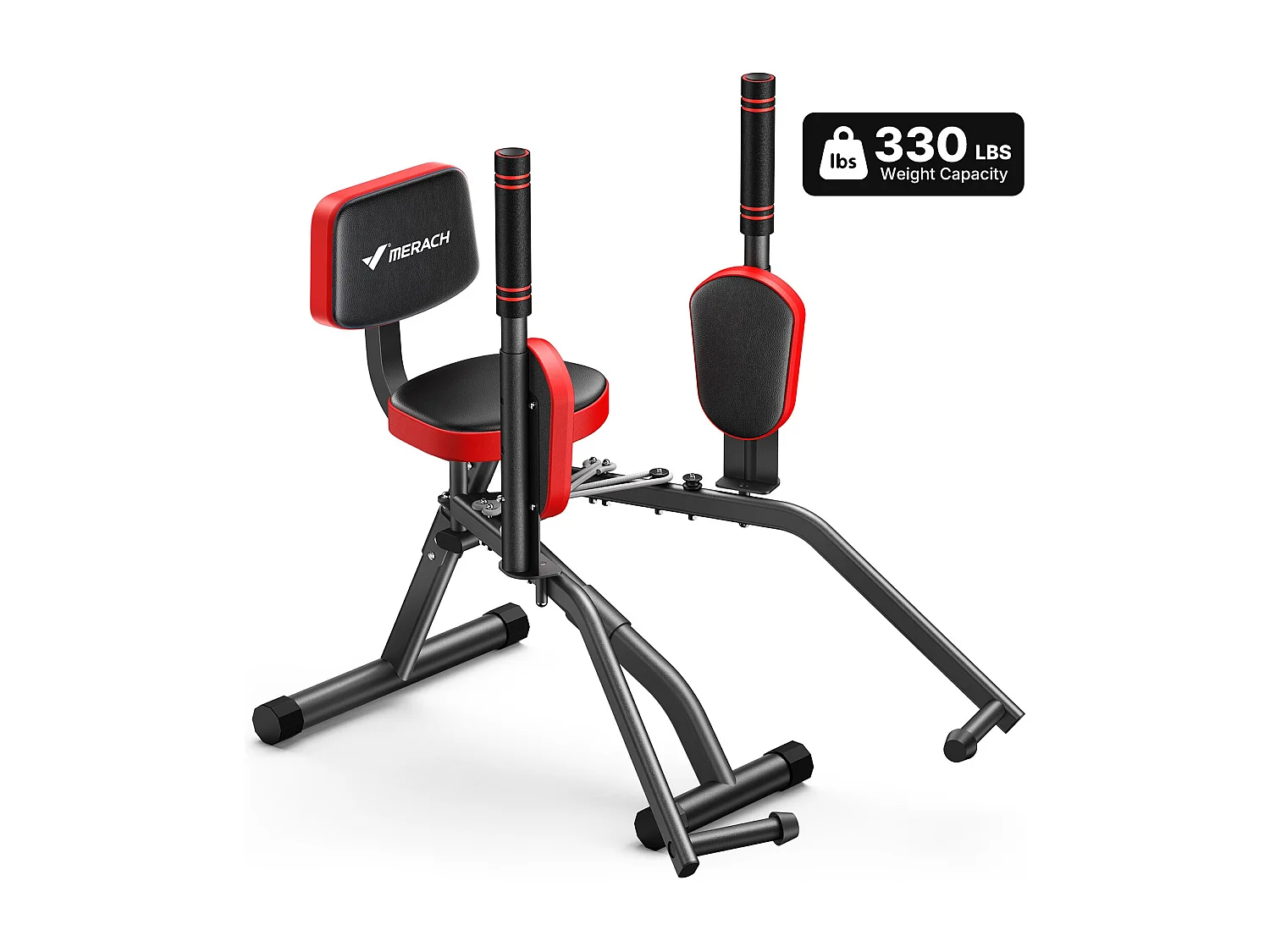 Appareil multifonctionnel MERACH, résistance et poignées réglables, repose-jambes rotatifs à 360°, pour fessiers, cuisses et hanches, rouge
