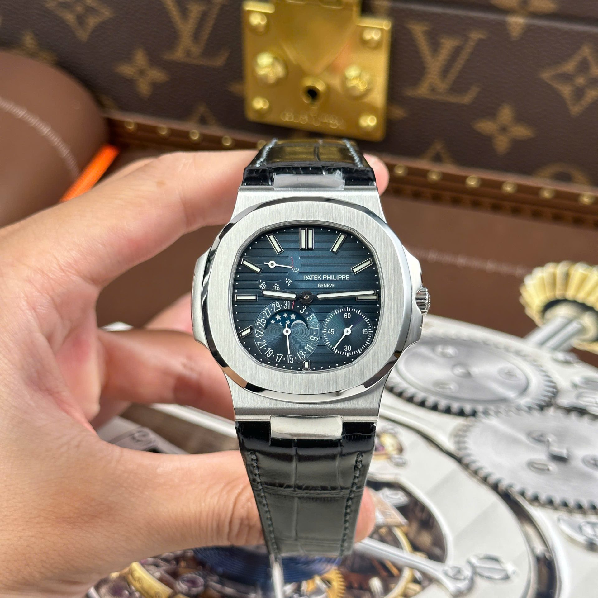 Patek Philippe Nautilus 5712 Copies Watches Blue Dial Leather Strap PPF Factory Version 3 40mm - Top club