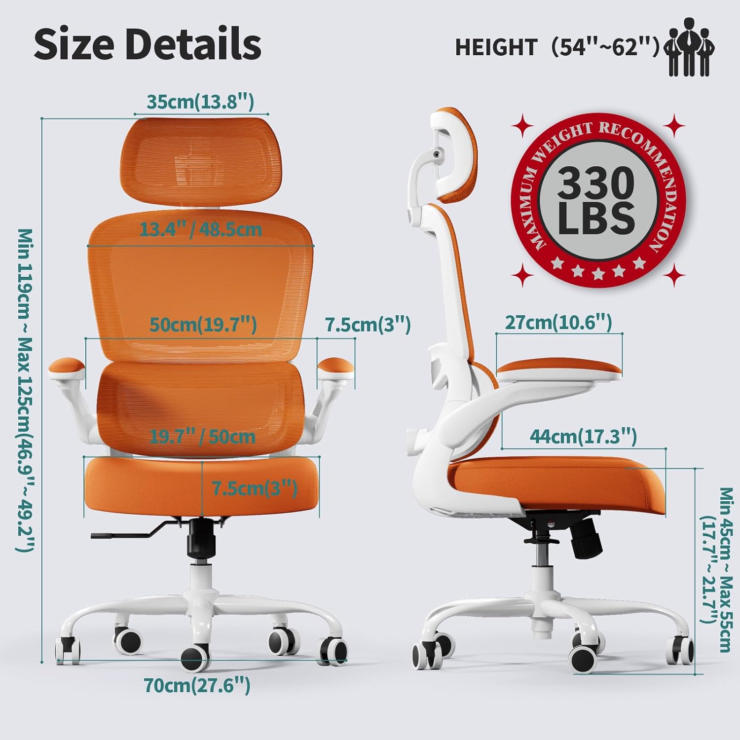 TRALT Office Chair Ergonomic Desk Chair, 330 LBS Home Mesh Office Desk Chairs with Wheels, Comfortable Gaming Chair, High Back Office Chair for Long Hours (Burnt Orange)