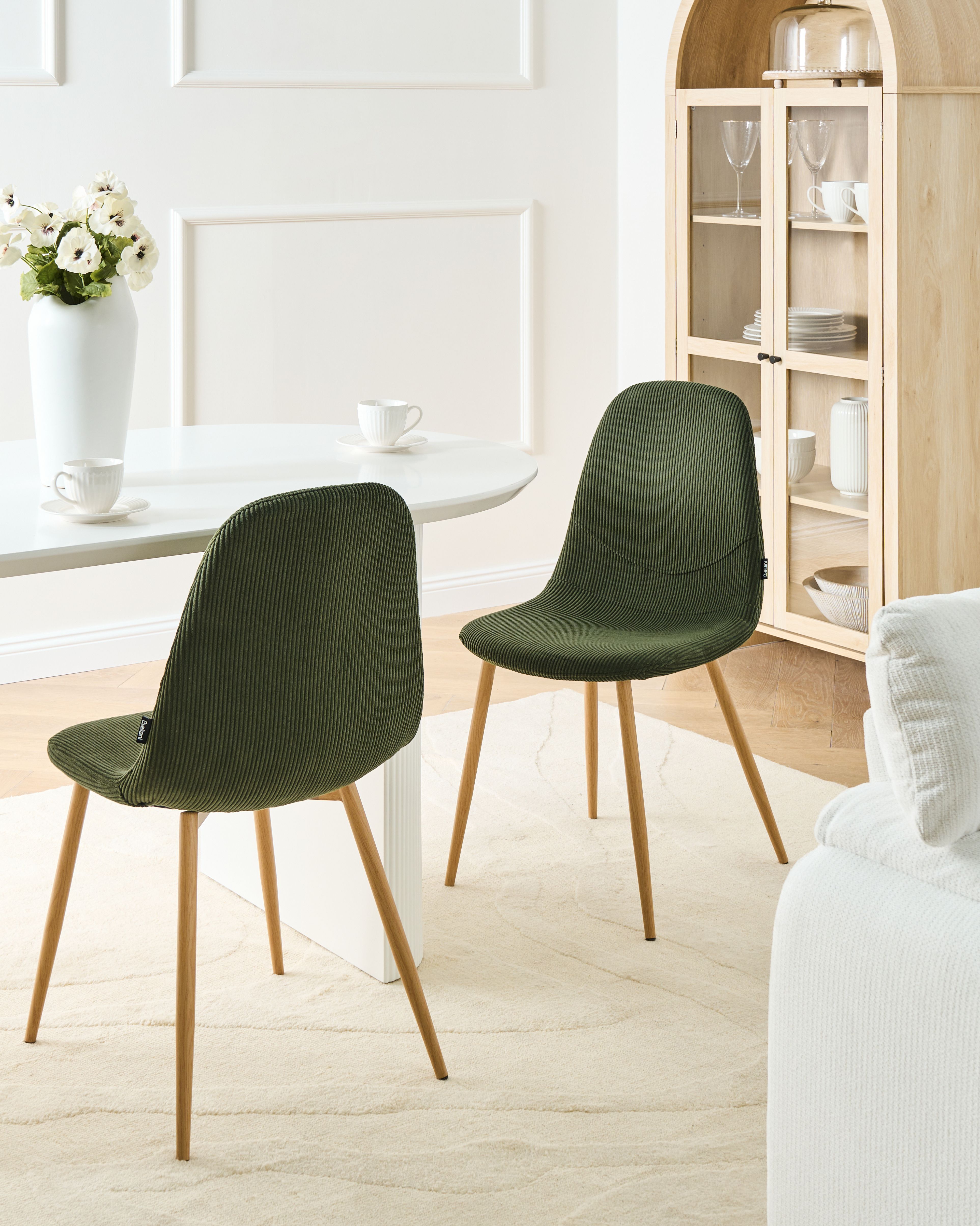 Set of 2 Dining Chairs HILDEN Corduroy Green