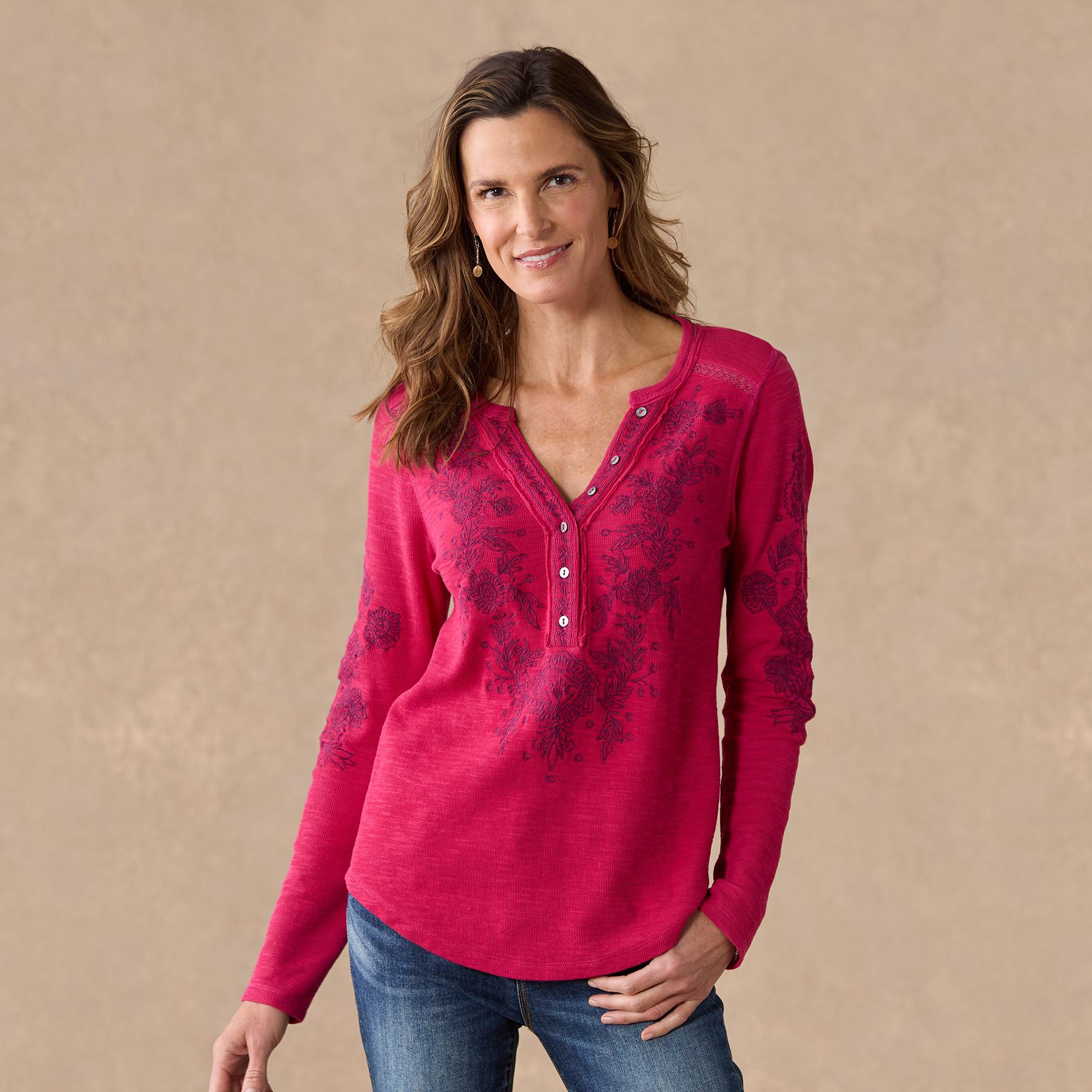 Artisan Floral Henley, Petite - Sundance Clothing