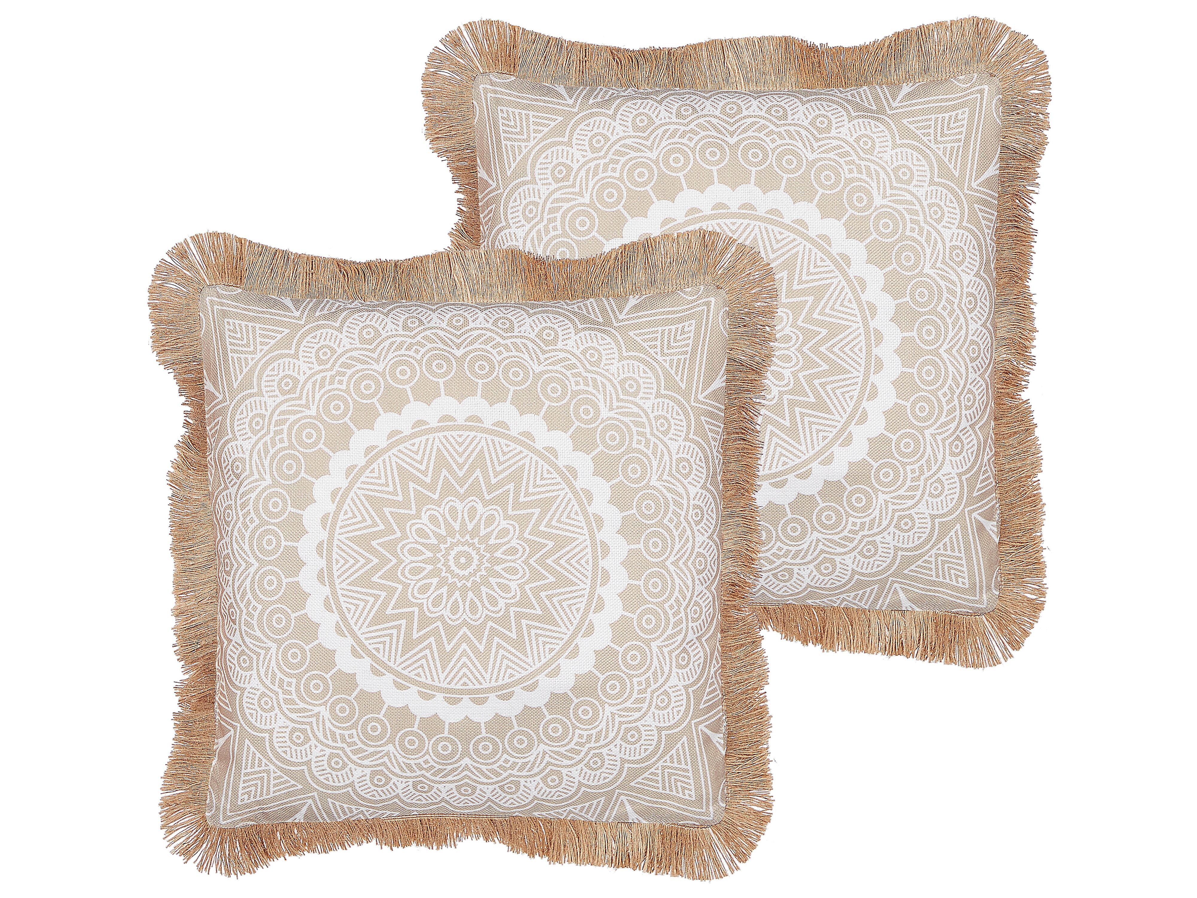 Set of 2 Decorative Cushions GERANIUM 45 x 45 cm Beige Oriental Pattern
