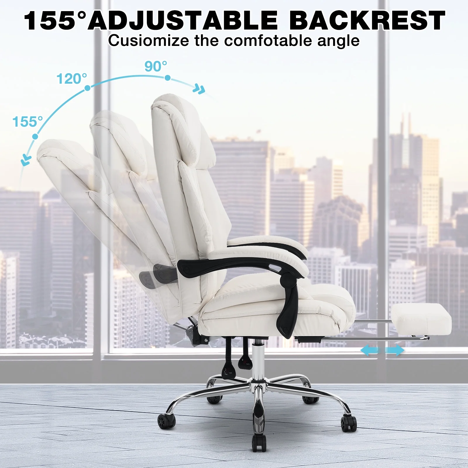 Hoffree Executive Office Chair Big and Tall Office Chair with Footrest Reclining Leather Chair High Back Ergonomic Computer Desk Chair with Lumbar Back Support for Home Office 500lbs, Black - Image 14