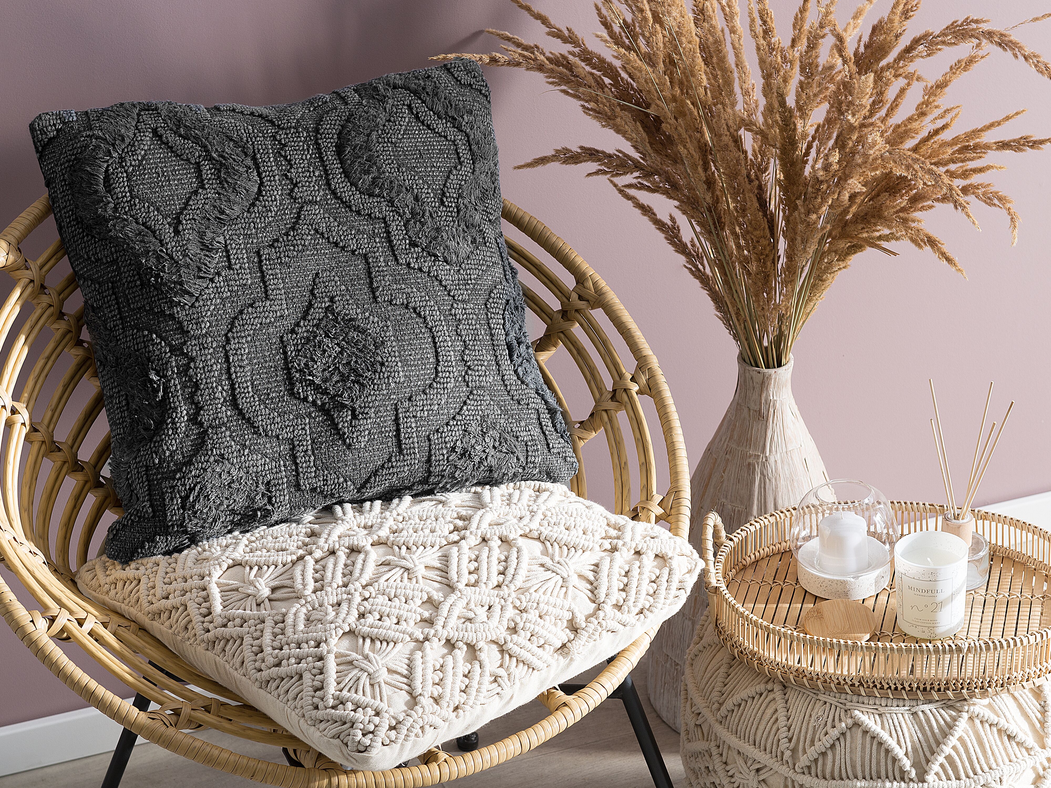 Throw Cushion PAIKA Cotton 45 x 45 cm Dark Grey Solid