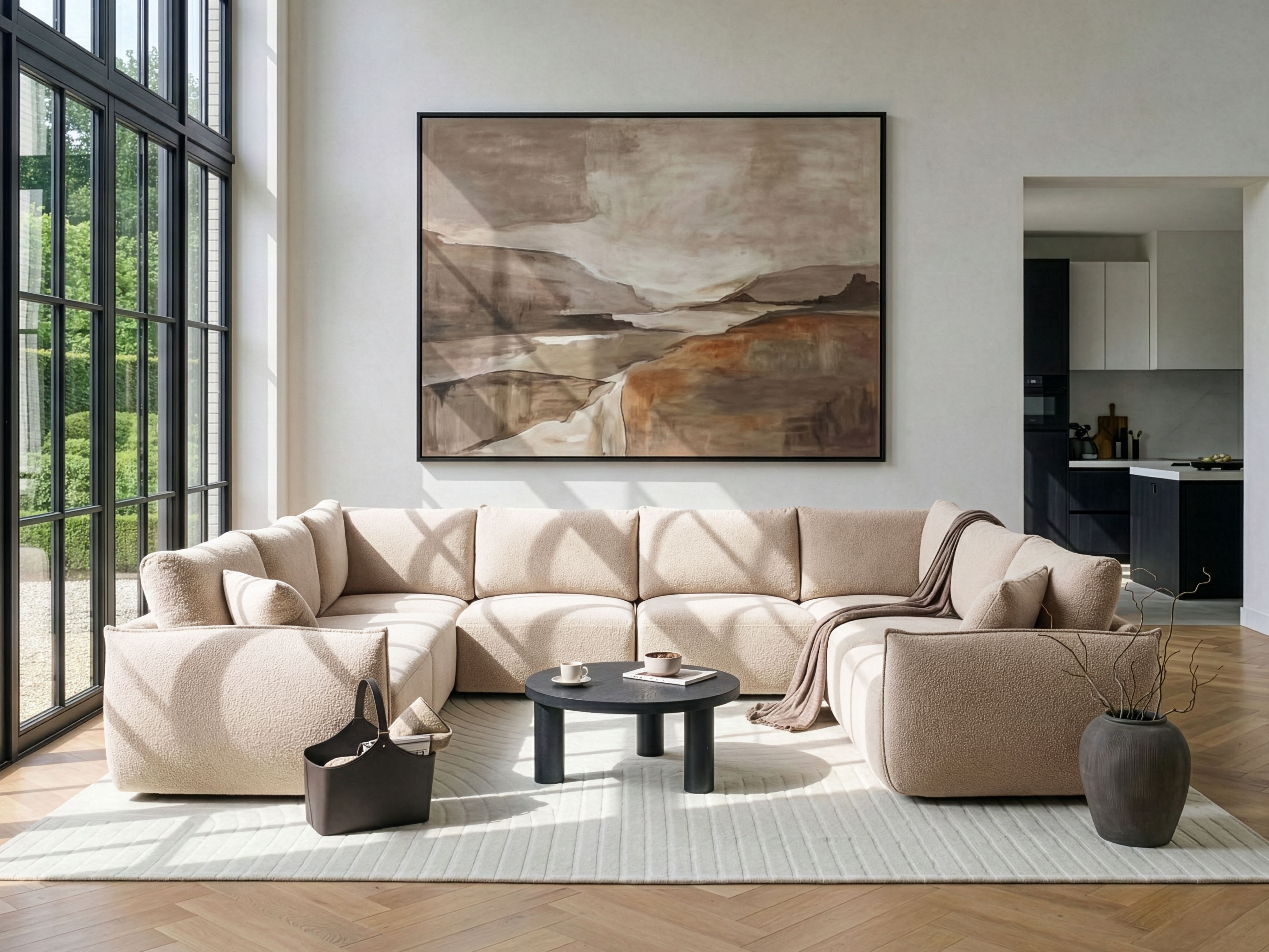 Modular U-Shape Sofa 8 Seater MESNALI Boucle Beige