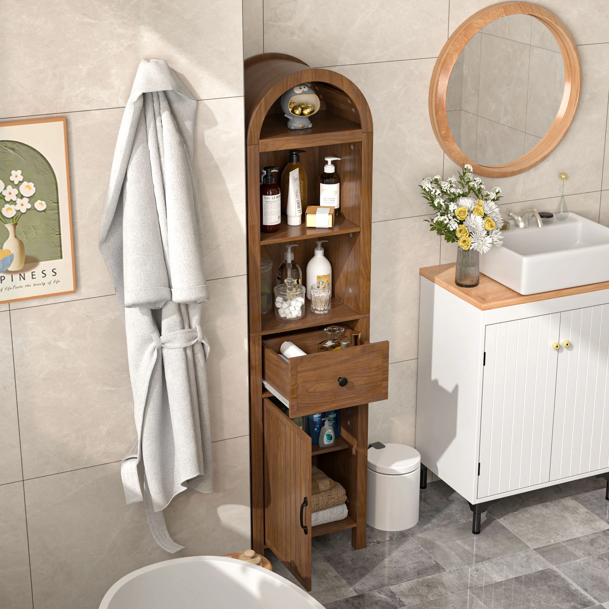 Fiogmub Tall Bathroom Storage Cabinets with Doors and Shelves, Narrow Tall Linen Cabinet with Drawer - Image 6