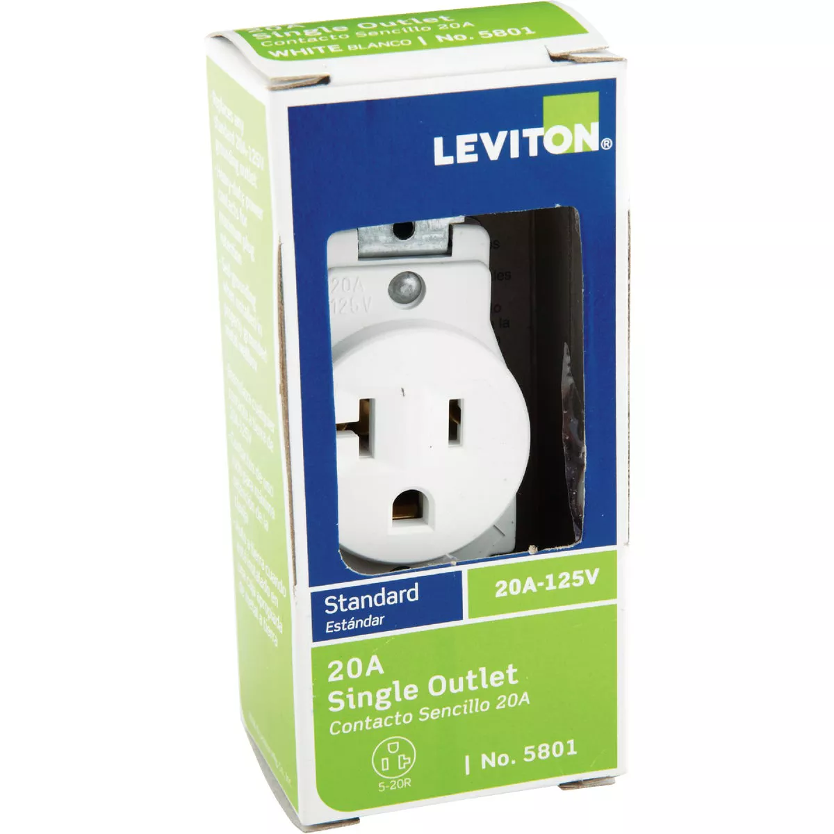 Leviton 20A White Commercial Grade 5-20R Shallow Single Outlet