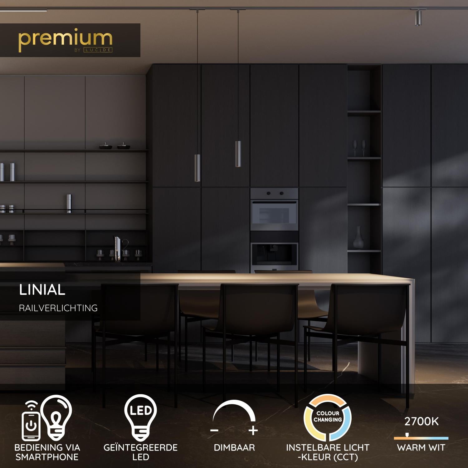 Lucide Premium LINIAL Railverlichting - Mat zwart chroom