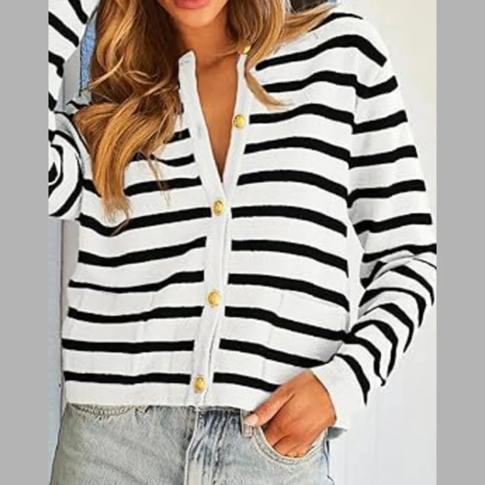 Striped Button-Up Cardigan - ZKZOOK
