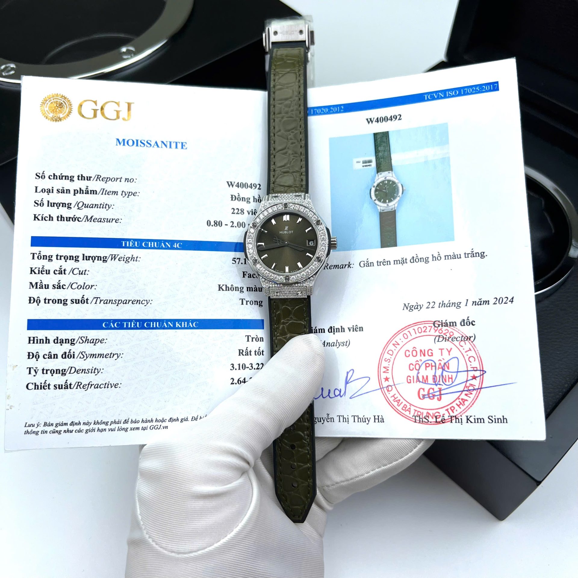 Hublot Classic Fusion Titanium Green Replica Watch Custom Moissanite Diamonds 33mm - Elite Watch Atelier