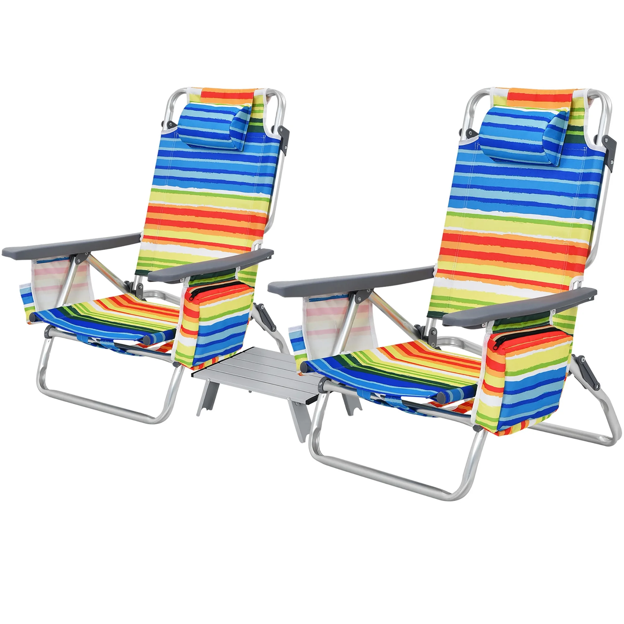 Costway 2-Pack Folding Backpack Beach Chair Table Set 5-Position Outdoor Reclining Chair Pink - Image 57