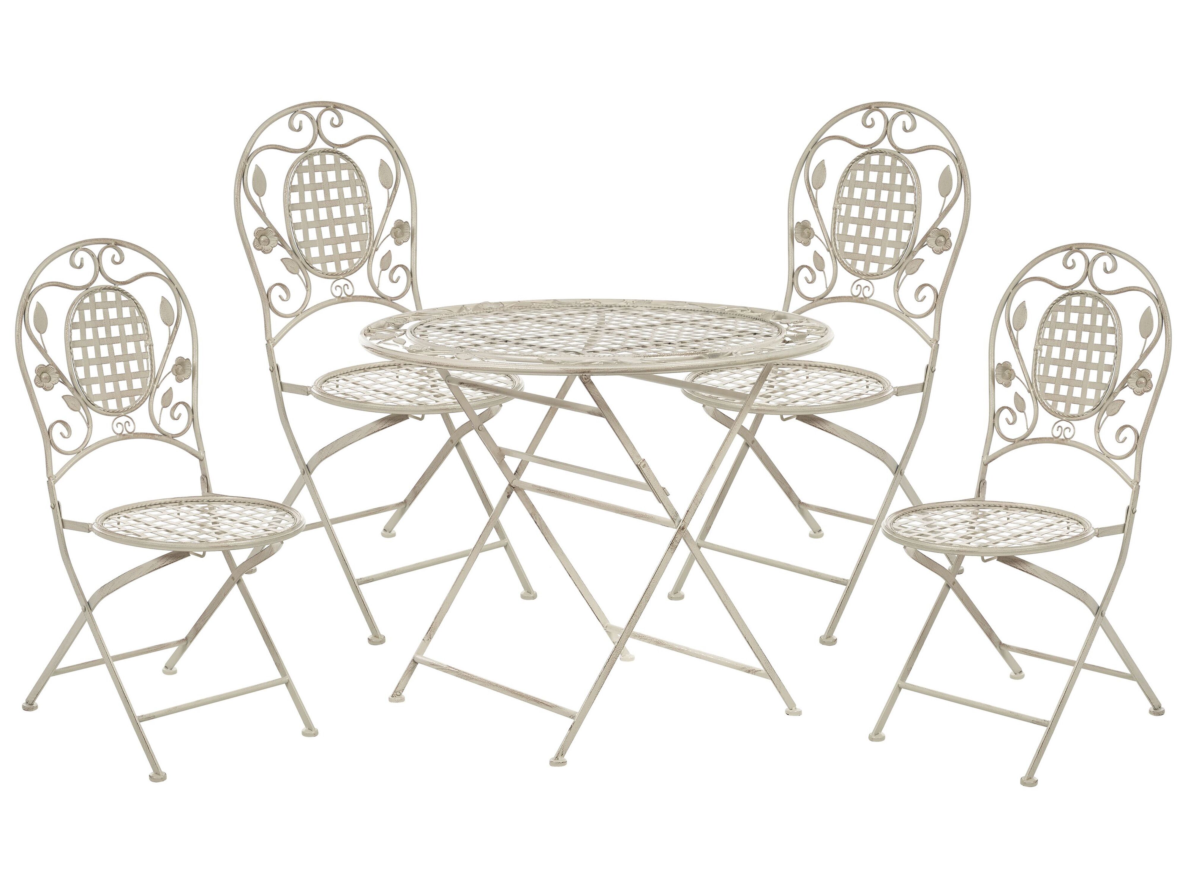 Garden Dining Set 4 Seater BIVIO Folding Metal Off-White