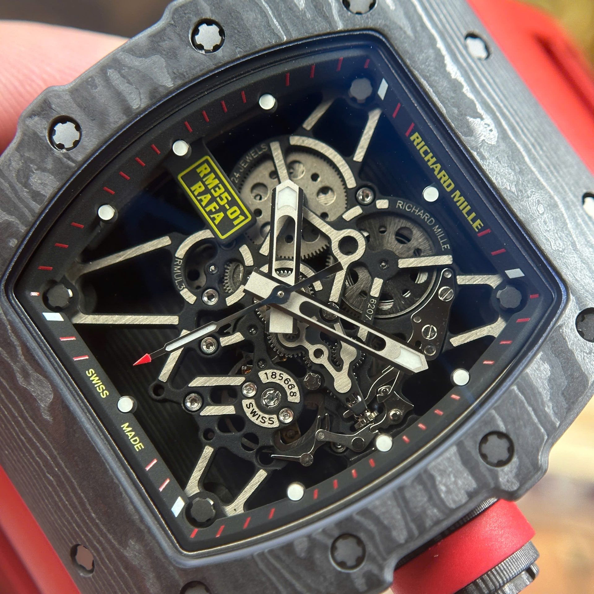 Richard Mille RM35-01 Rafael Nadal Carbon NTPT Copies Watches Red Rubber Strap ZF Factory 49,9x43mm - Top club