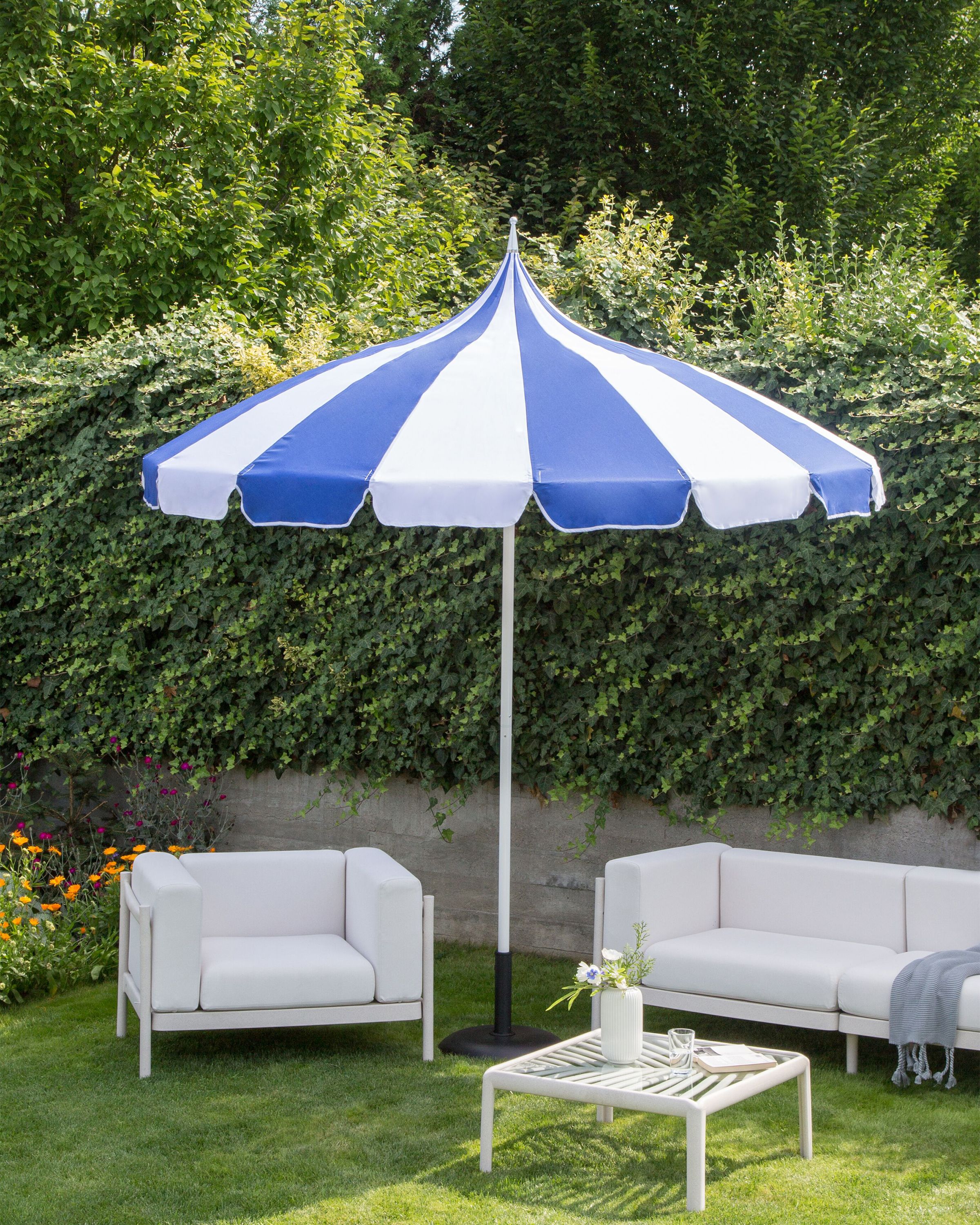 Market Parasol 245 cm MINOA White/ Blue