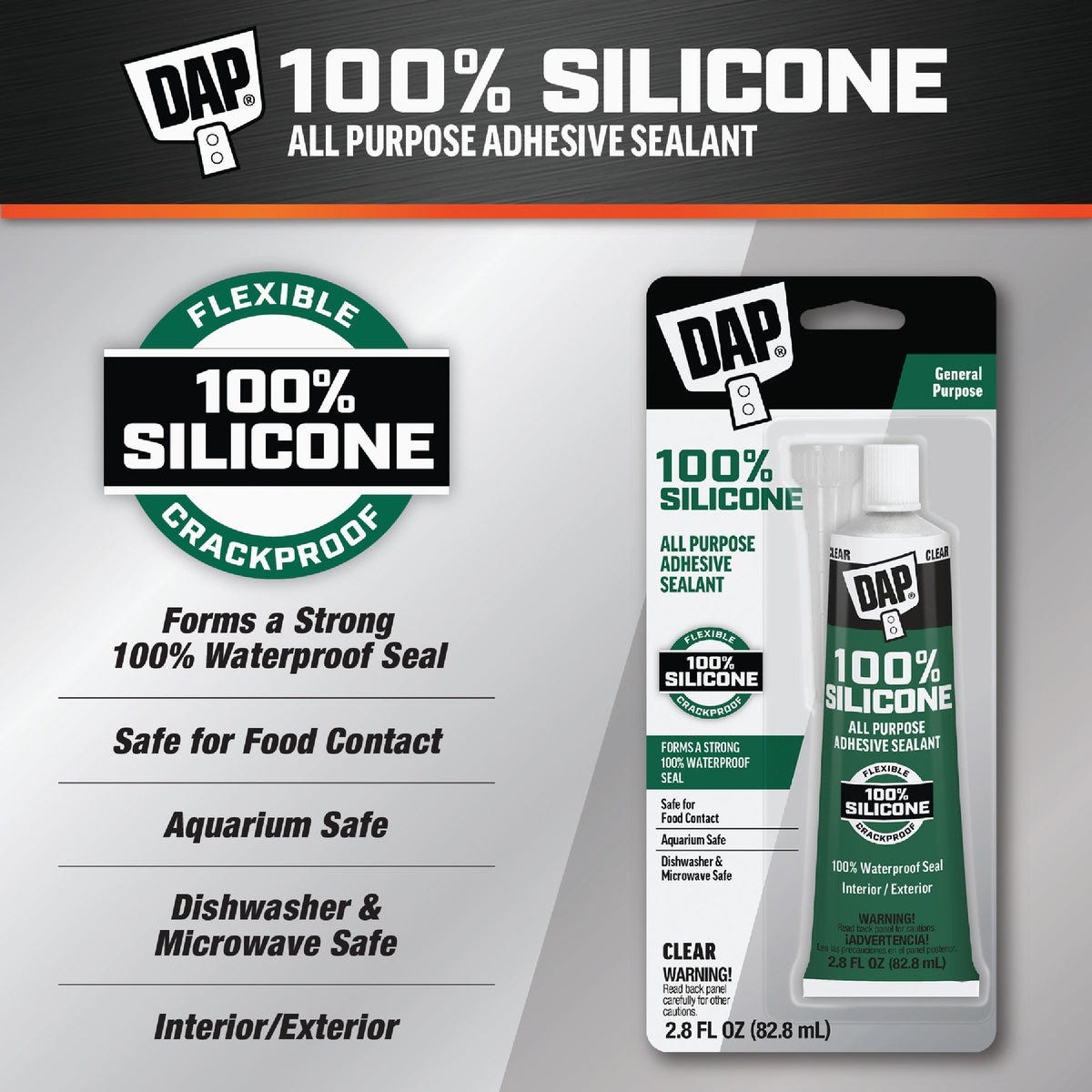 DAP 2.8 Oz. All-Purpose 100% Silicone Adhesive Sealant, Clear