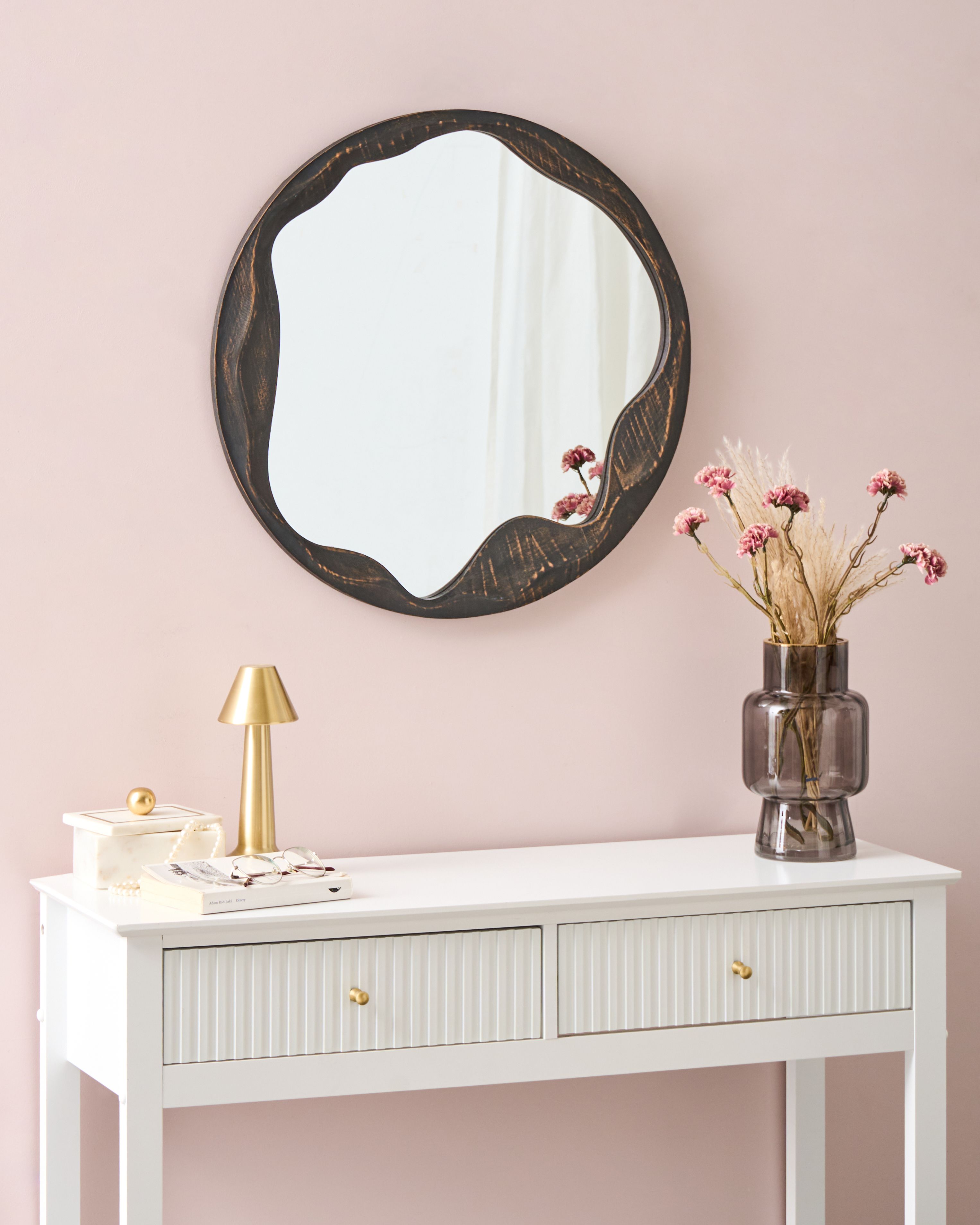 Wall Mirror LANGON 60 cm 60 cm Pine Wood Dark Brown