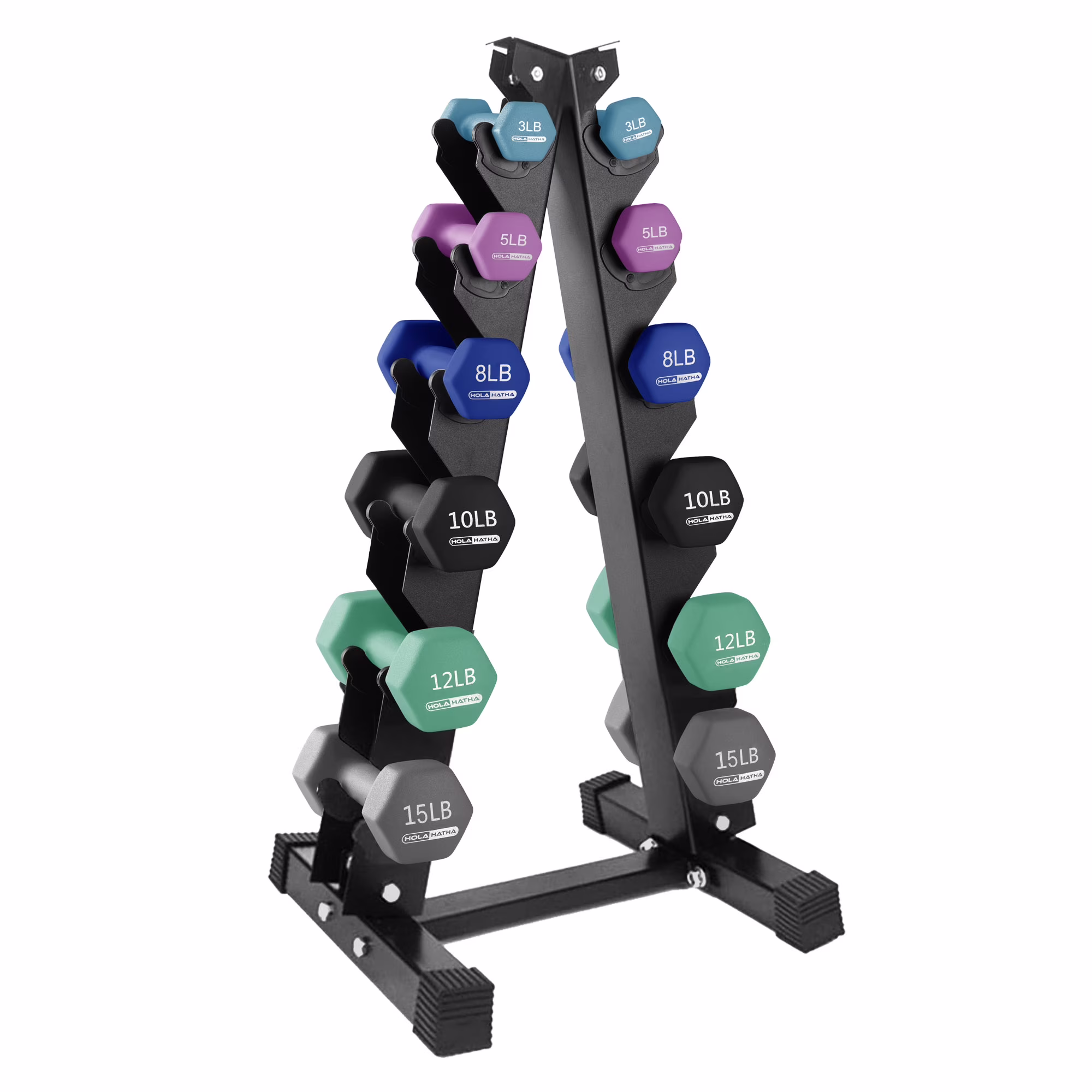 HolaHatha Neoprene Dumbbell Weight Set with Rack (Black), 112.5 lb - Image 7