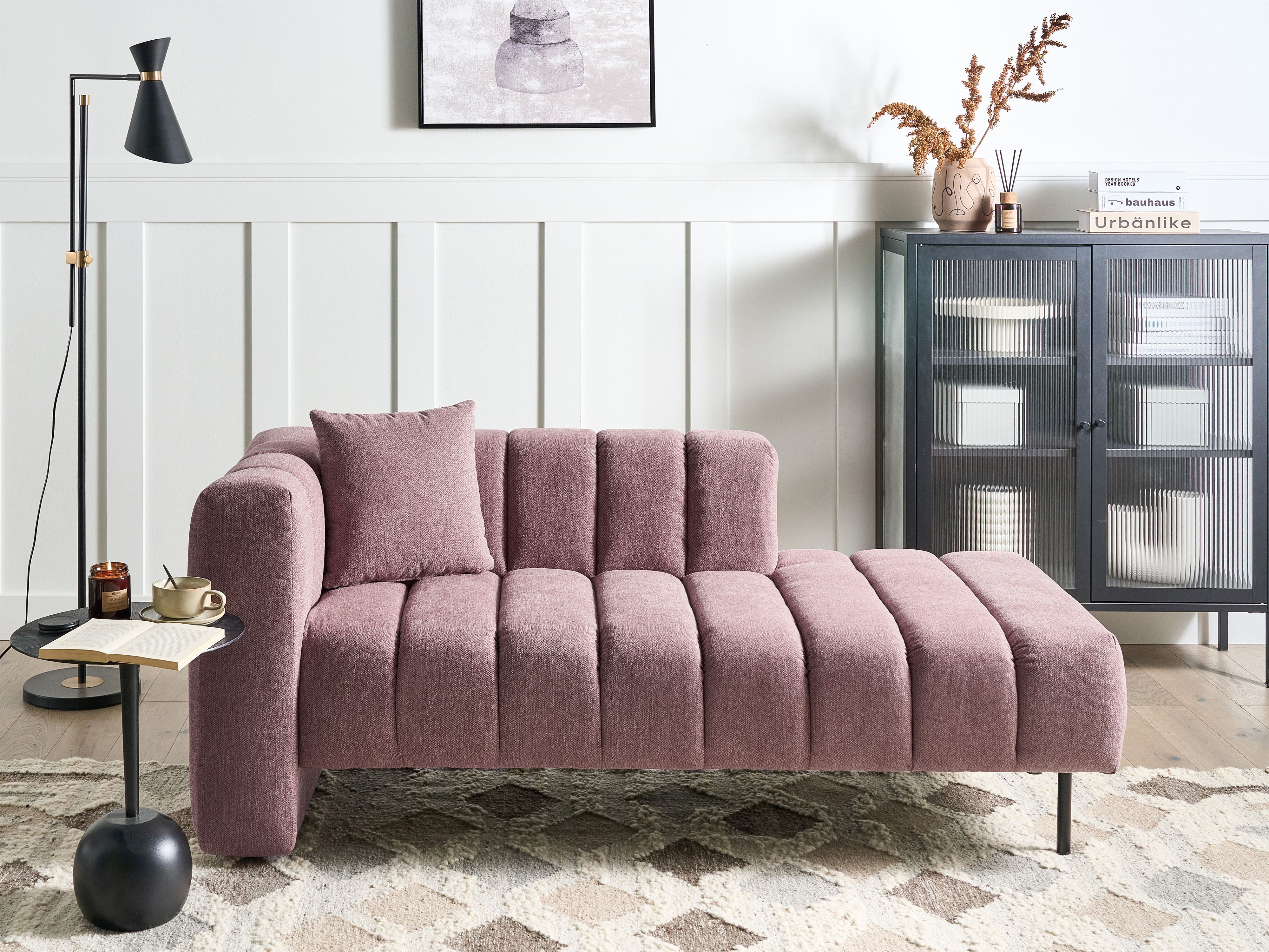 Left-Hand Chaise Lounge LANNILS Fabric Pink