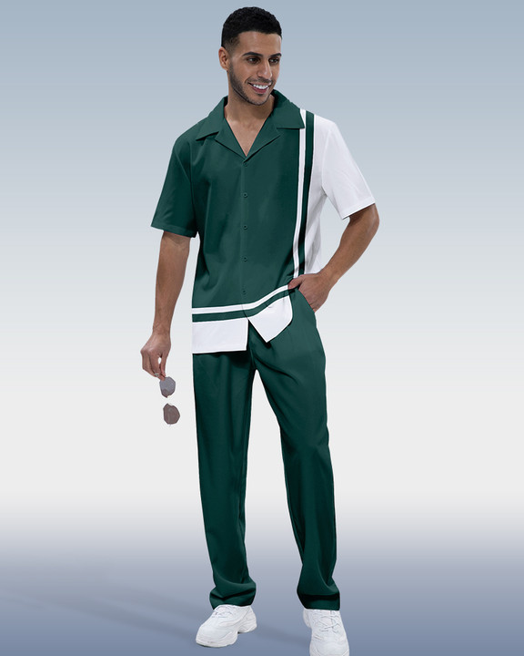 Suitmens Men's Color Block Print Short Sleeve Walking Suit 199