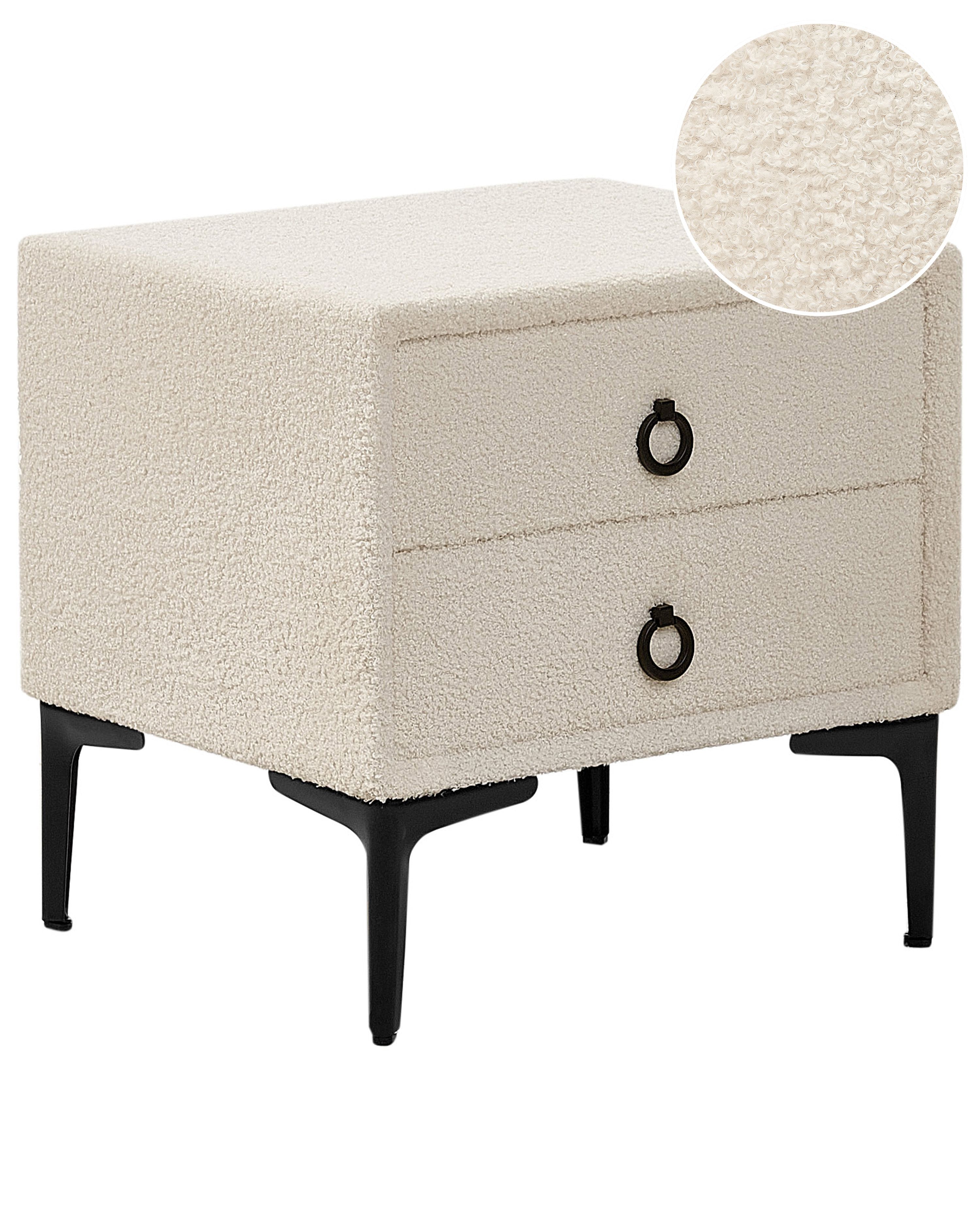 2 Drawer Bedside Table SEZANNE Boucle Off-White
