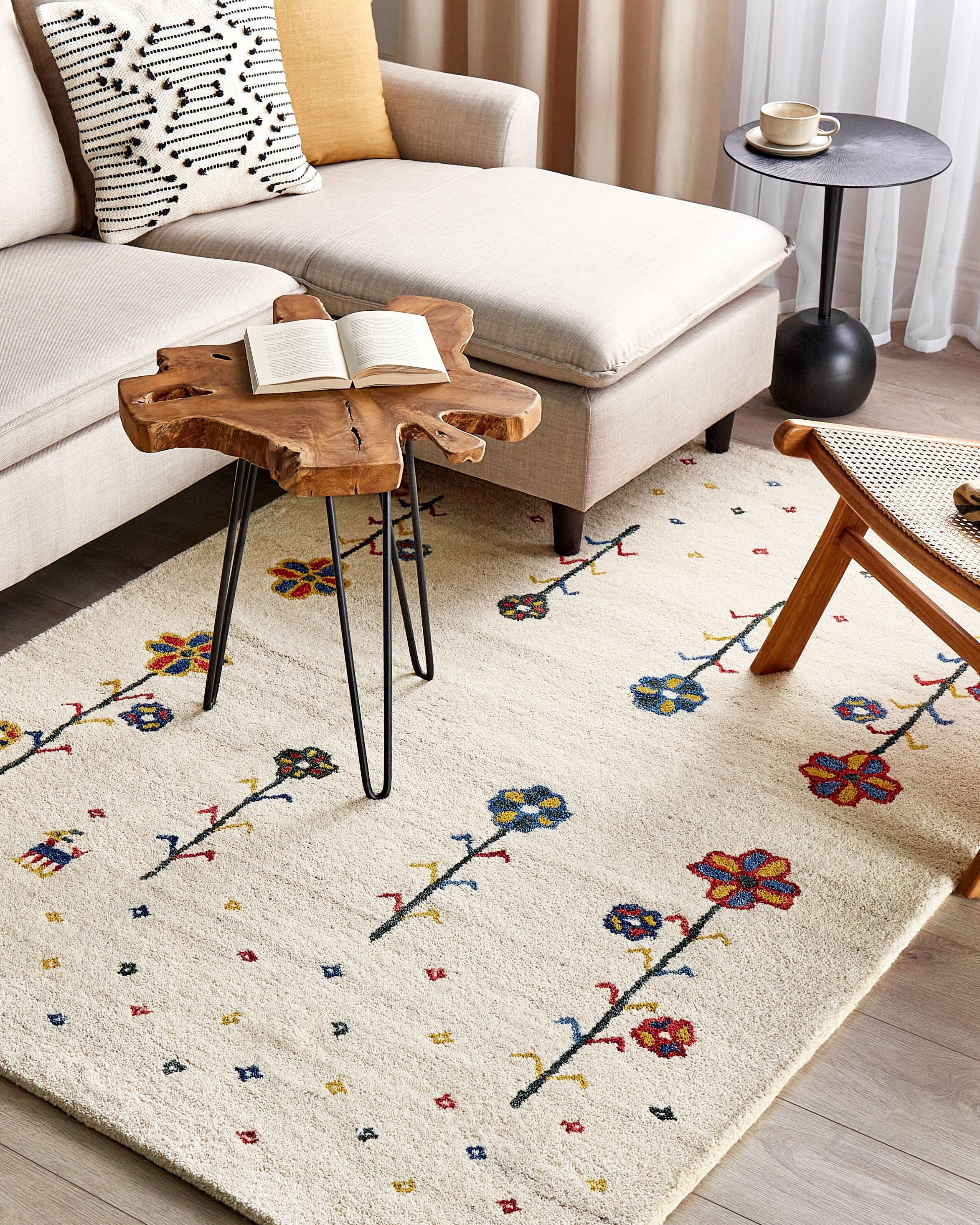 Rug HUSUNLU Beige 140 x 200 cm Wool Gabbeh