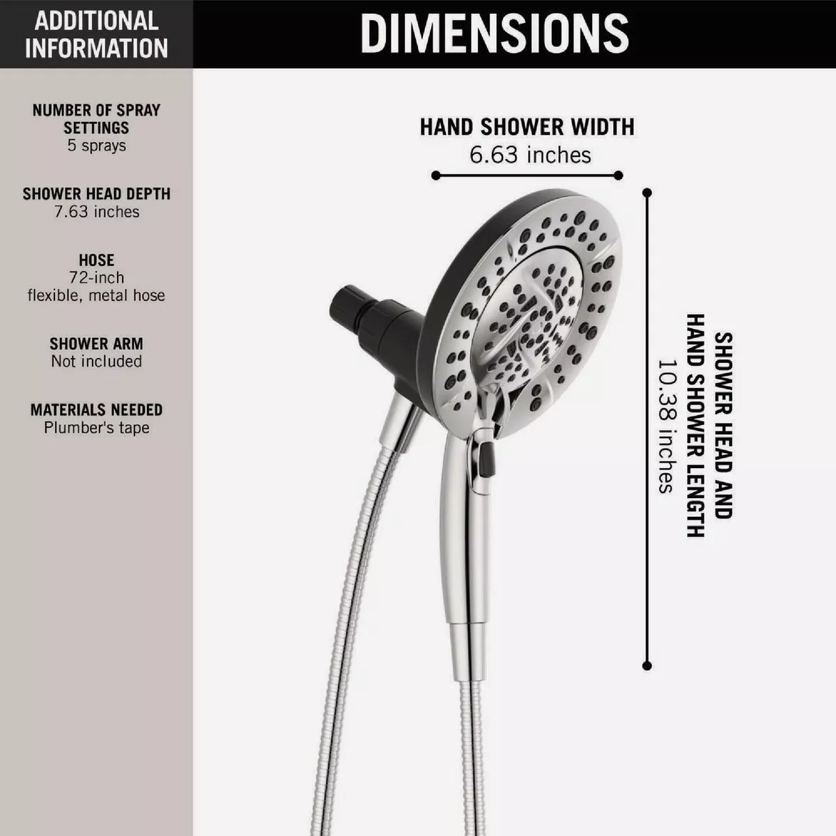 Delta In2ition 5-Spray 1.75GPM Two-In-One Shower, Chrome