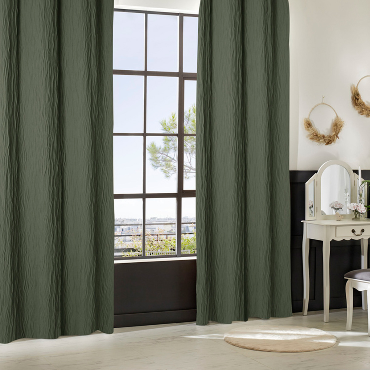 Pleated curtain "Maely" Khaki Green, 135x260 cm