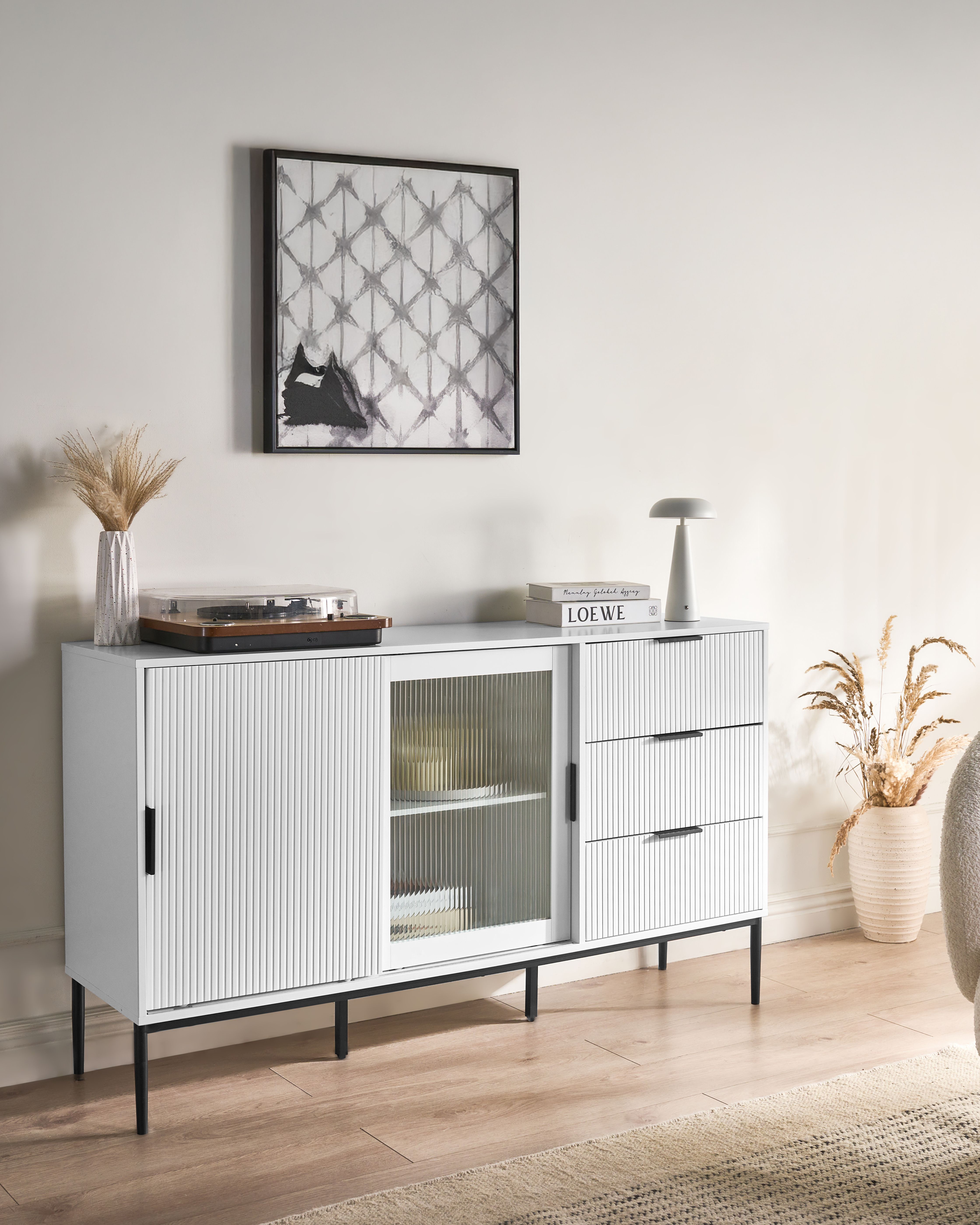 Glass Display Sideboard LEDUC White