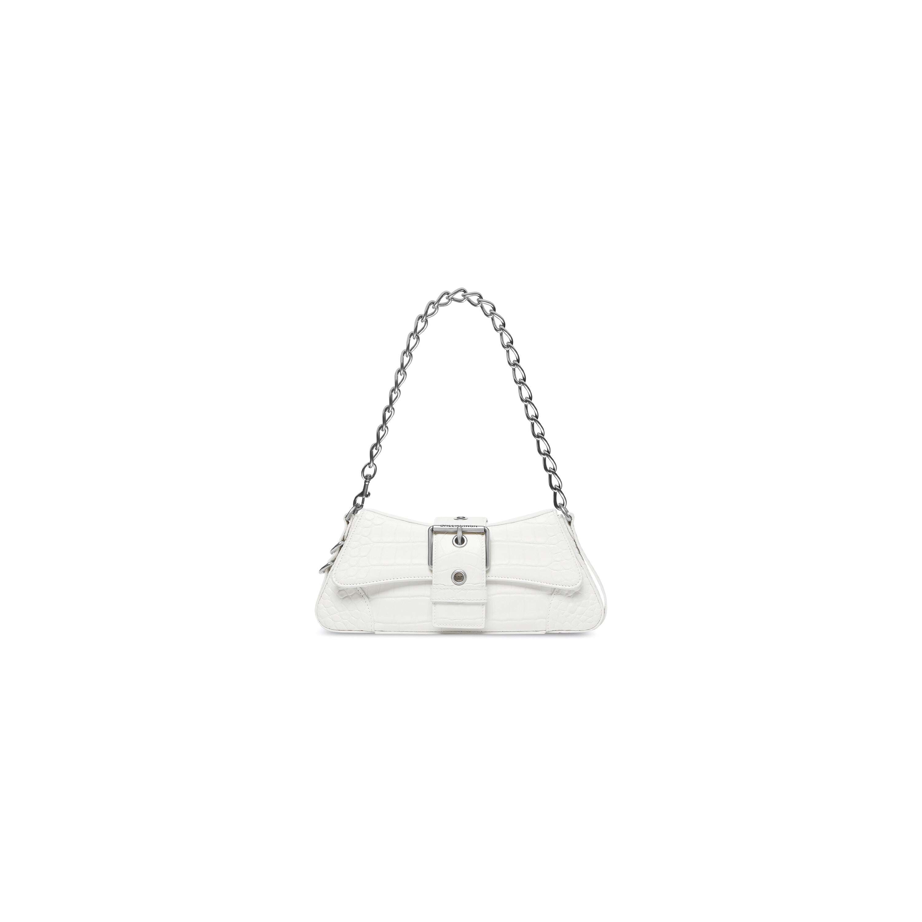 WOMEN'S LINDSAY SMALL SHOULDER BAG WITH STRAP CROCODILE EMBOSSED IN OFF WHITE - Replicaclubs