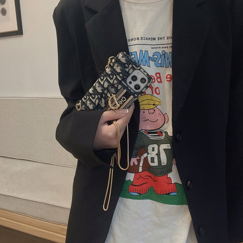 CD Black & Grey Fabric Card Bag Crossbody iPhone Case - Wholesale & Influencer