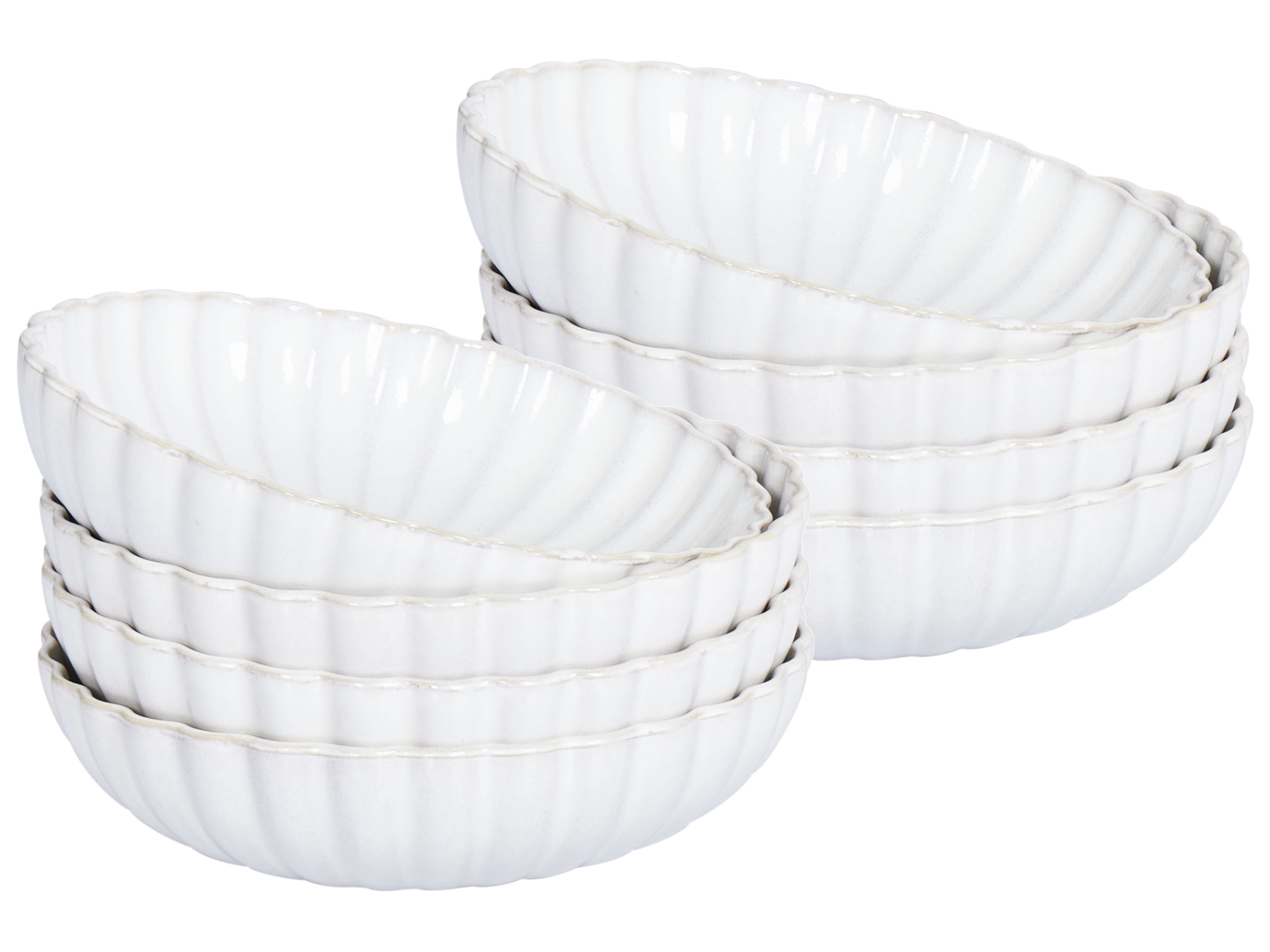 Set of 8 Deep Plates NETTLE Stoneware Off-White