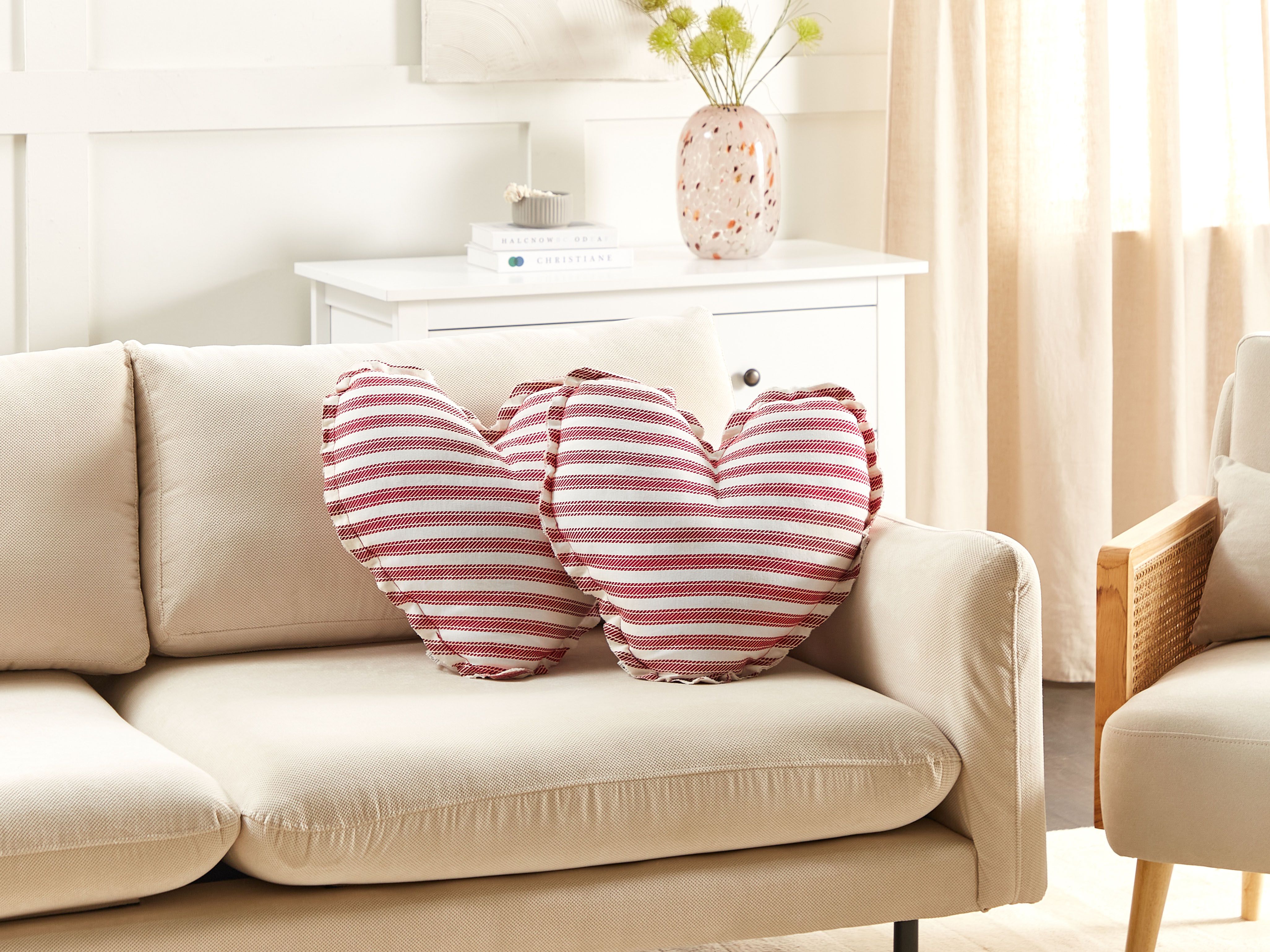 Set of 2 Decorative Cushions RUBIA Cotton 45 x 45 cm Red Striped