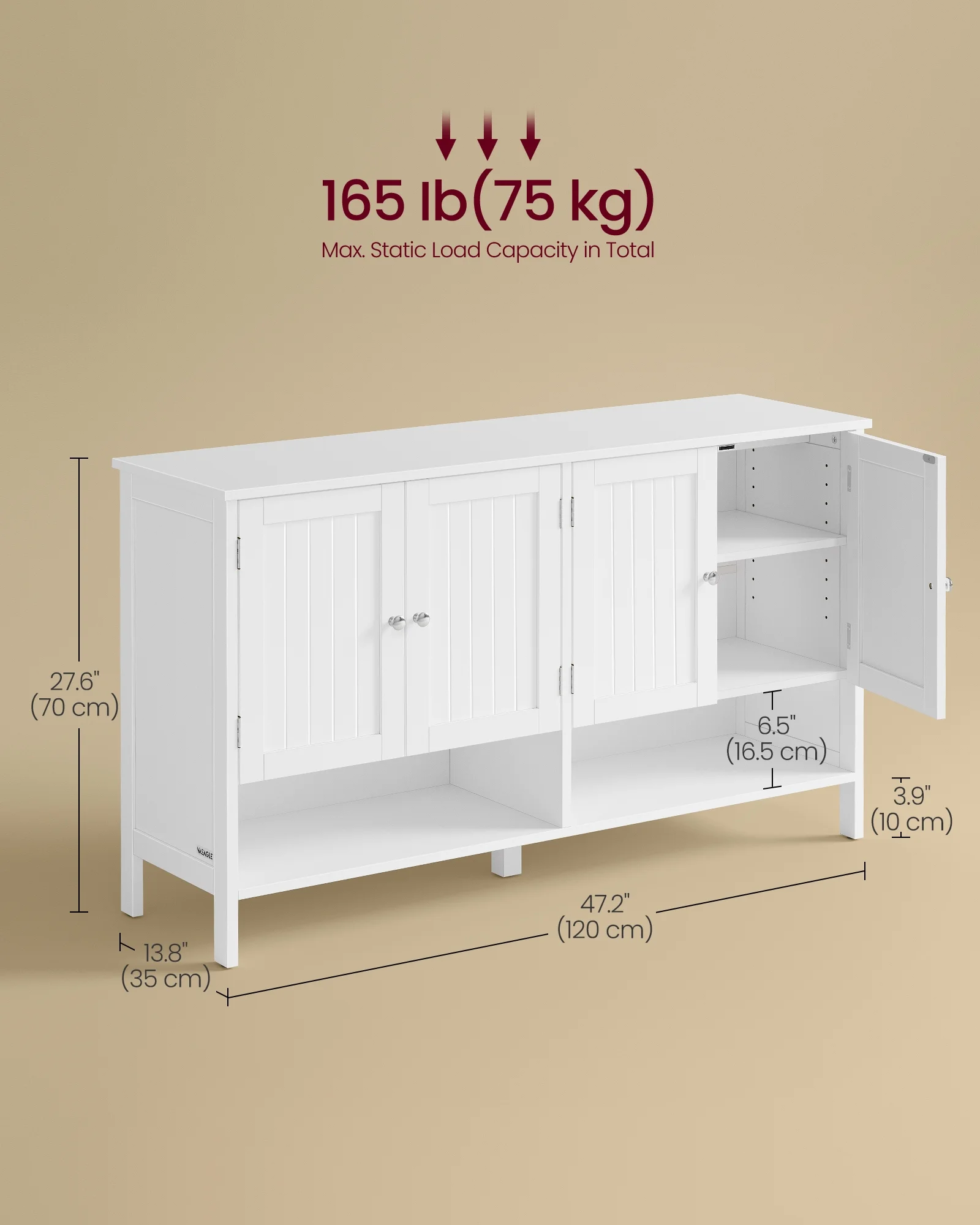 Shoe Cabinet, 3-Tier Shoe Storage Organizer, shoe shelf, Modern Country Cabinet,Freestanding Cabinet with Height-Adjustable Shelf, 13.8 x 47.2 x 27.6 Inches, Entryway, CloudWhite - Image 5