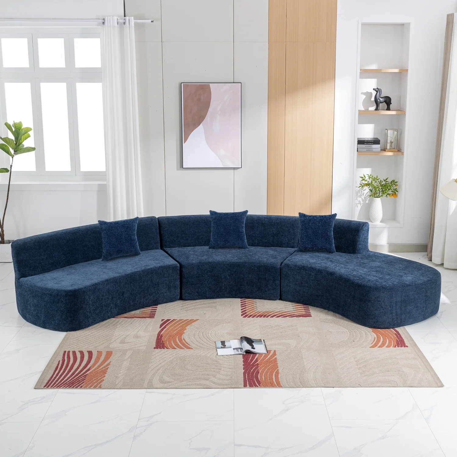 Harper & Bright Designs Modern Curved Floor Sofa Set, Modular Sectional Sponge Couch for Living Room, 2 PC Free Combination No Assembly Foam-Filled Sofa, Beige - Image 65