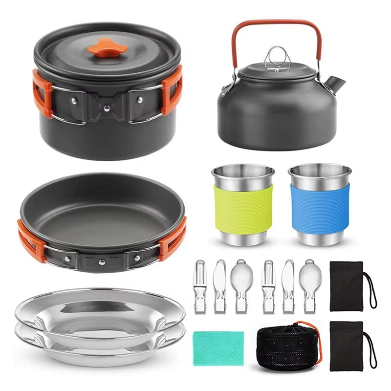 Portable Lightweight Durable Aluminum Alloy Non-stick Folding All-In-One Camping Cookware Set Gas Induction Ready Outdoor Pot