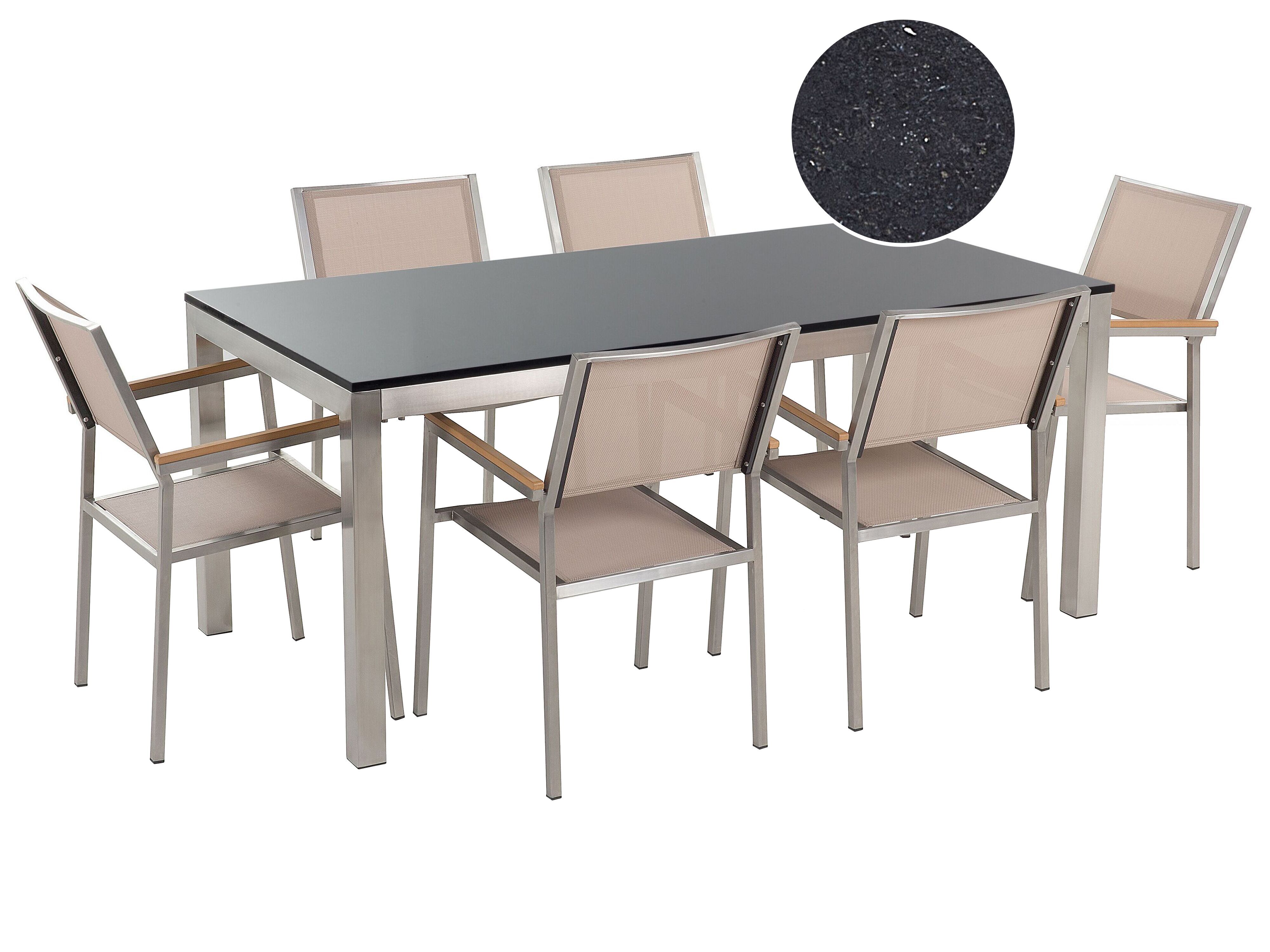 Garden Dining Set 6 Seater GROSSETO Granite Polished Black/ Beige