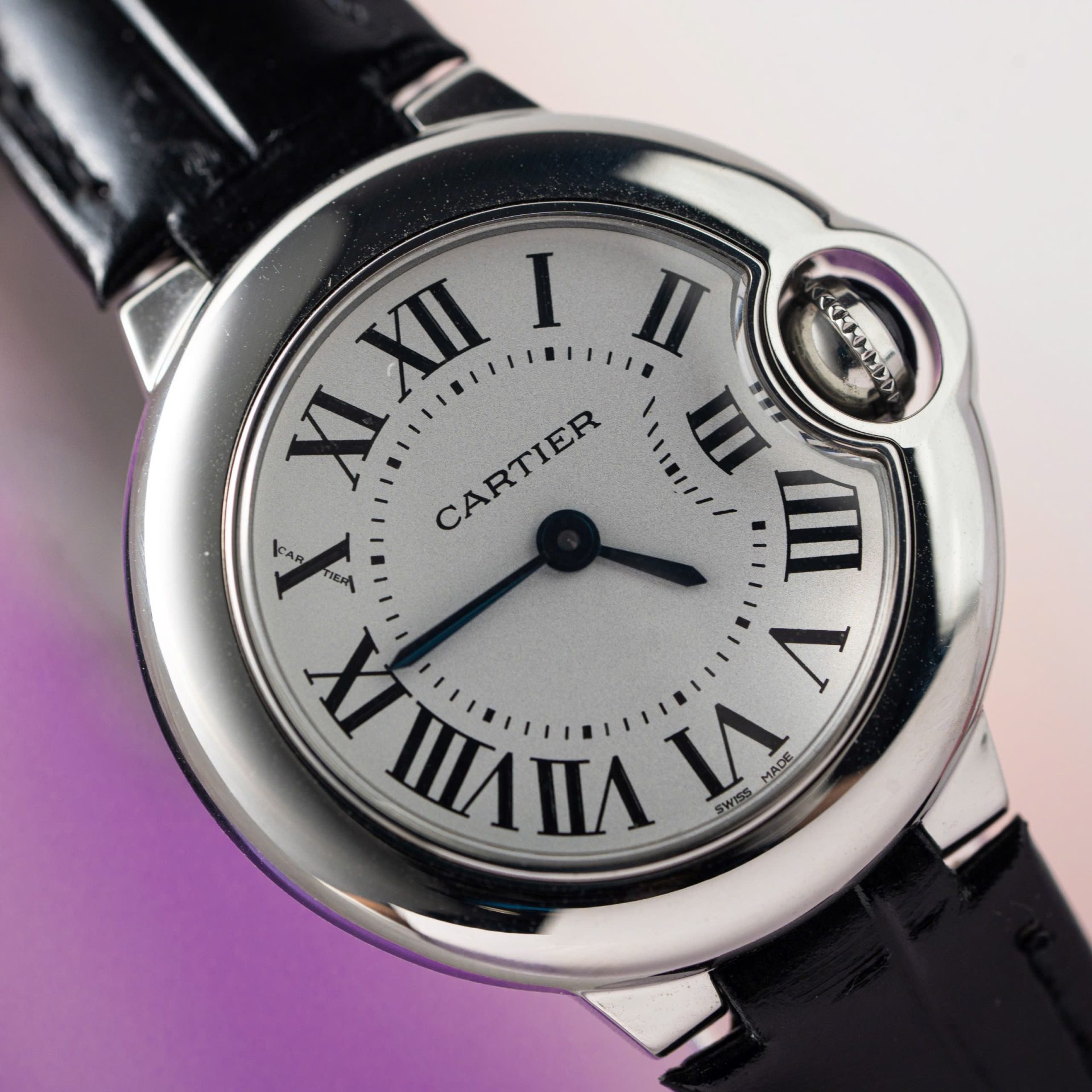 Cartier Ballon Bleu Women s Replica 11 Watch White Dial Black Leather Strap 28mm - Top club