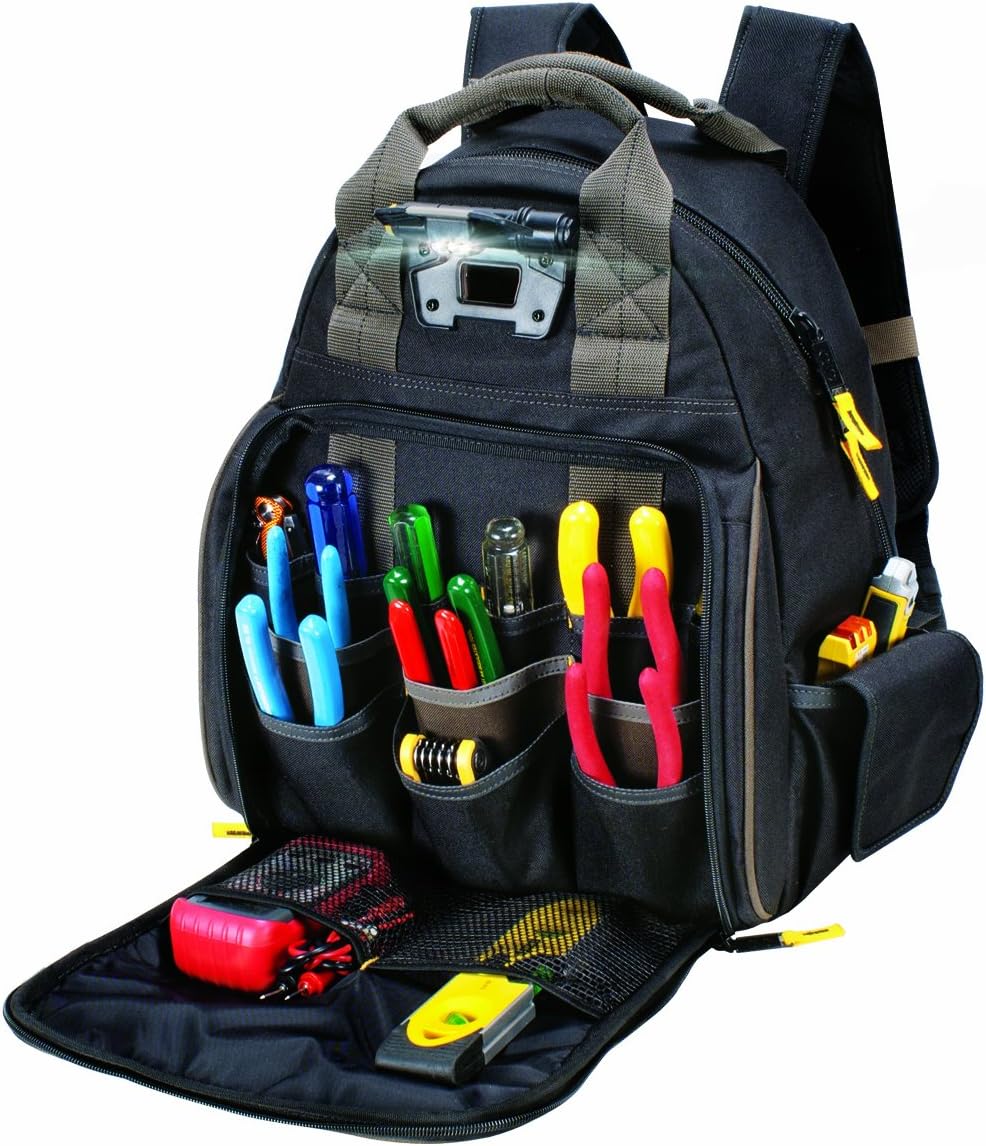 CLC Custom Leathercraft L255 Tech Gear 53 Pocket Lighted Backpack, Black