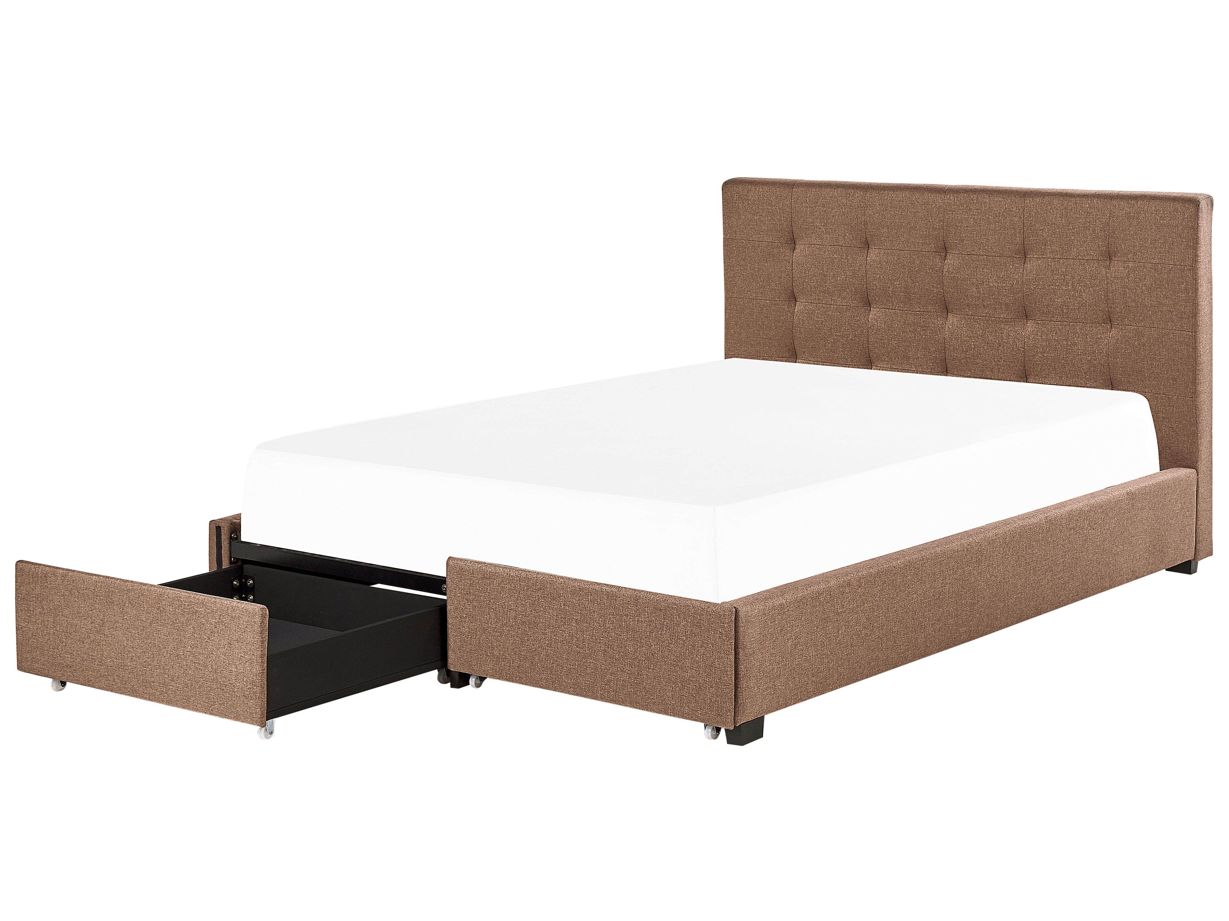 Bed with Storage Drawers Fabric LA ROCHELLE 180 x 200 cm (EU Super King) Brown
