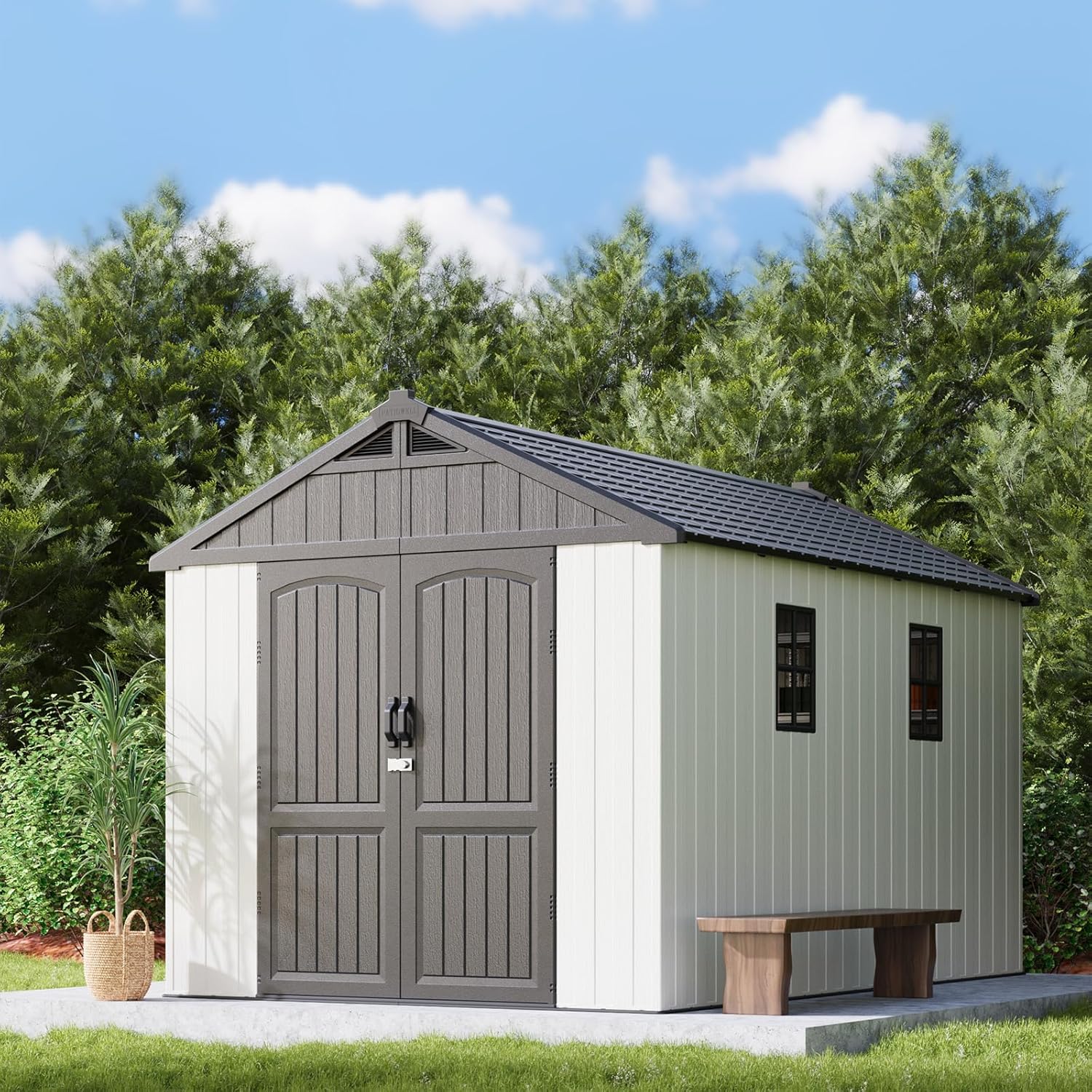 Patiowell 6x4 FT Resin Outdoor Storage Shed With Floor - Light Gray - Image 7 Patiowell 6x4 FT Resin Outdoor Storage Shed With Floor - Light Gray - Image 7