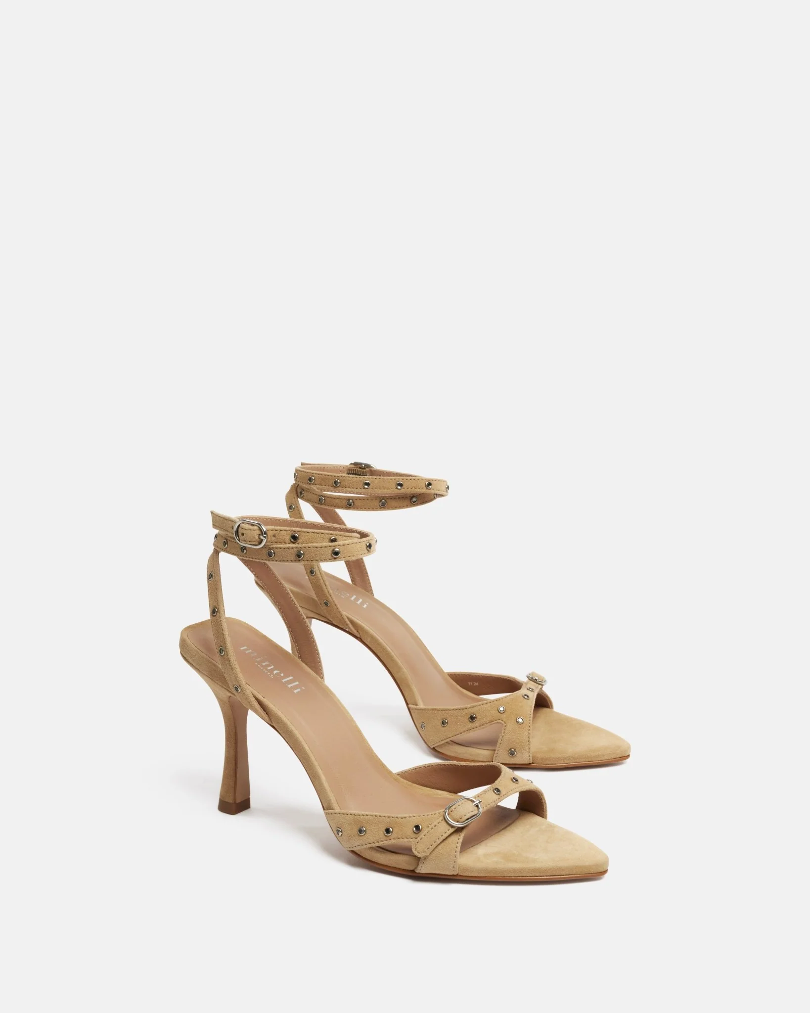 SANDALES KEOUNIA/STRASS - En cuir à talons sable avec strass