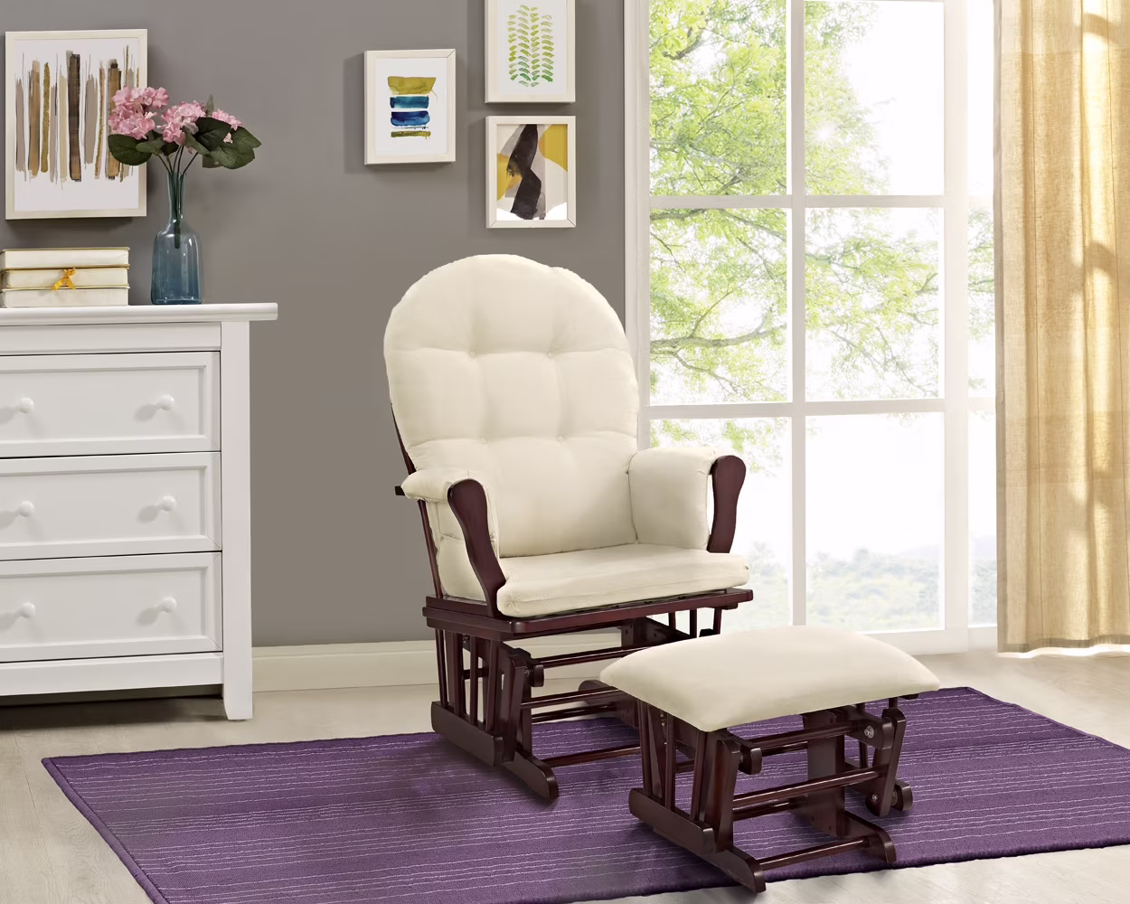 Angel Line Windsor Glider and Ottoman, Natural Finish with Gray Cushions - Image 12
