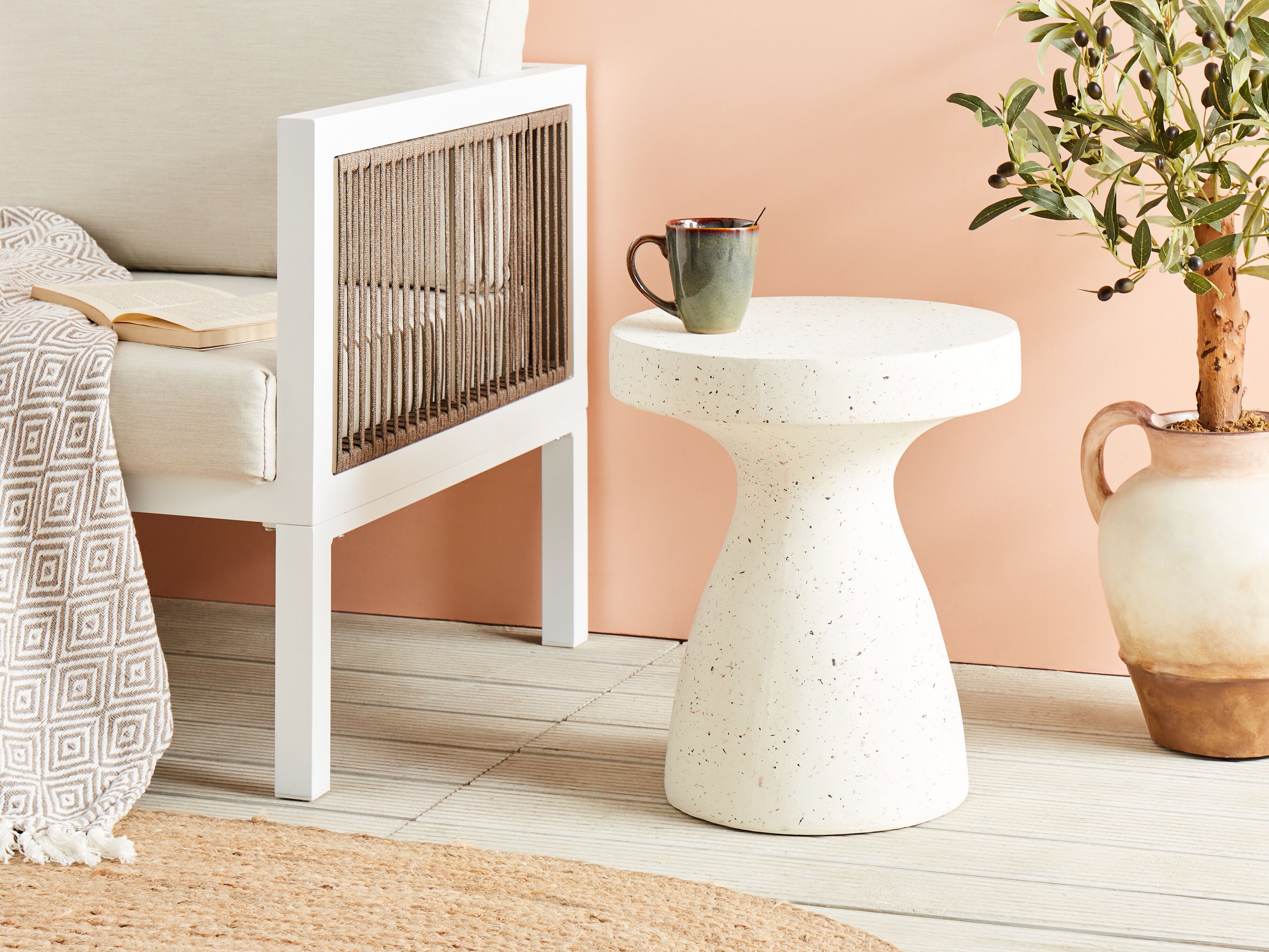 Side Table BIVIERE 39 cm 39 cm Terrazzo Effect White Terrazzo