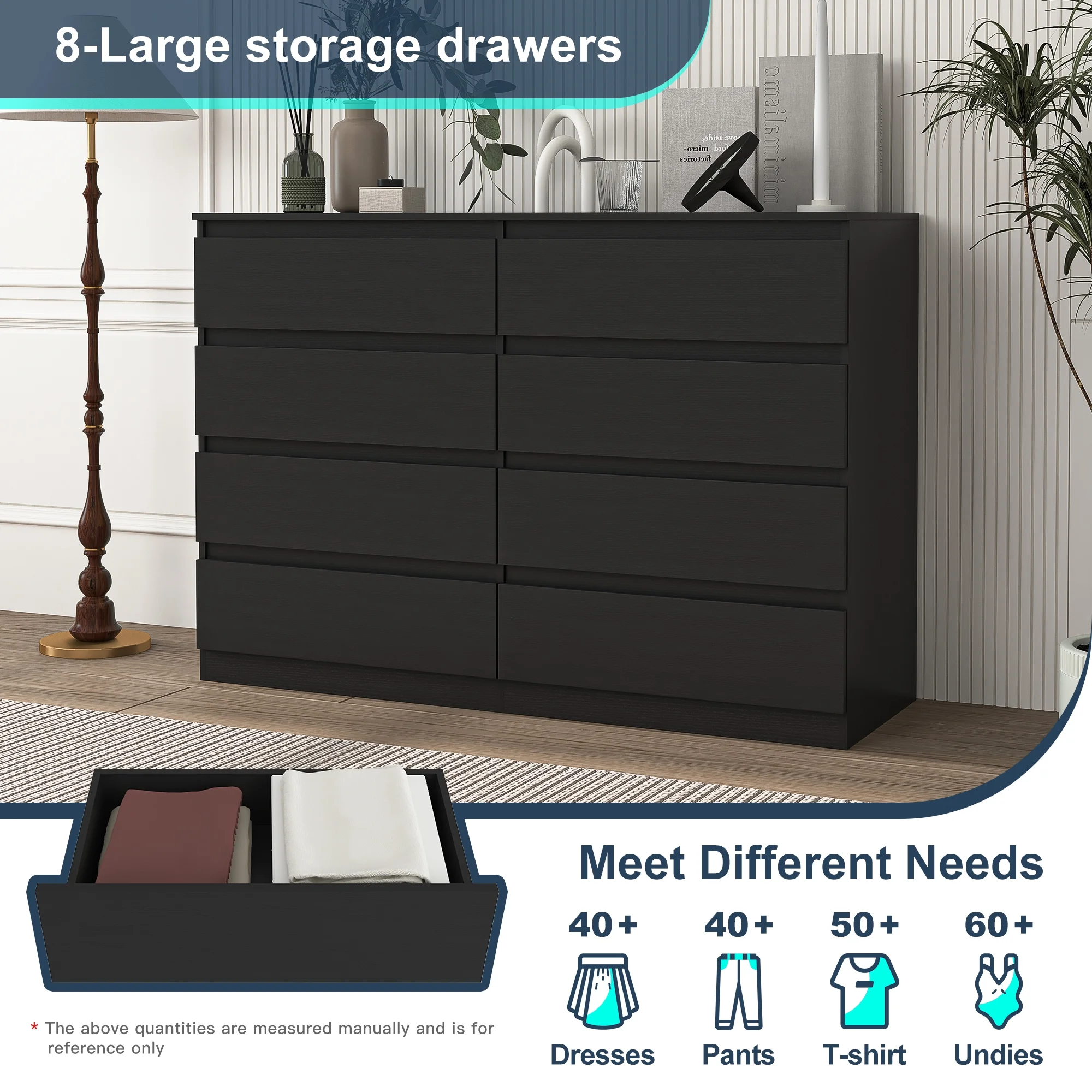 Kadyn White Chest of Drawer, 6 Double Drawer Dresser for Bedroom, Modern Storage Cabinet for Living Room, Dresser - Image 146